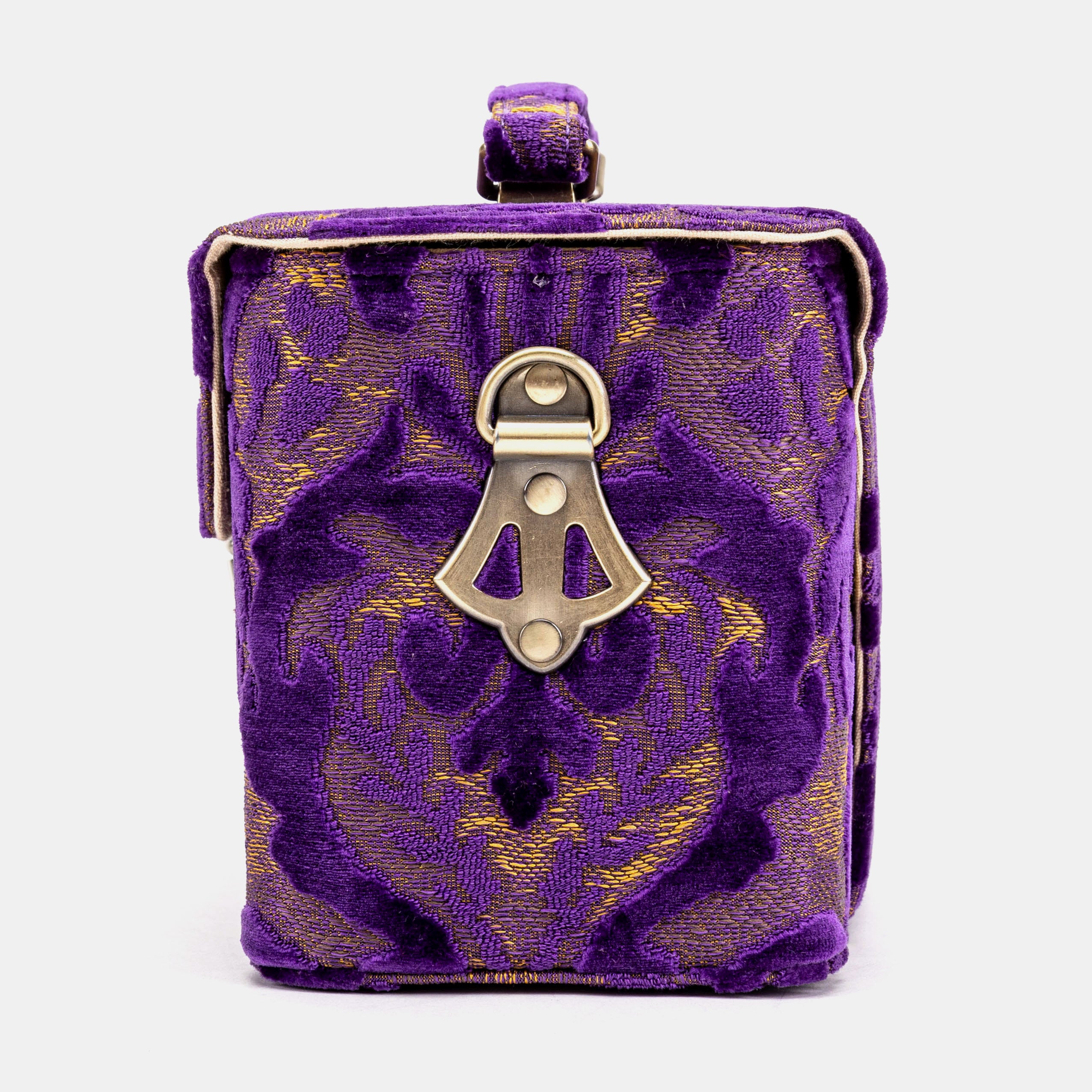 Burnout Velvet Purple Clara Medium Train Case Purse of America side