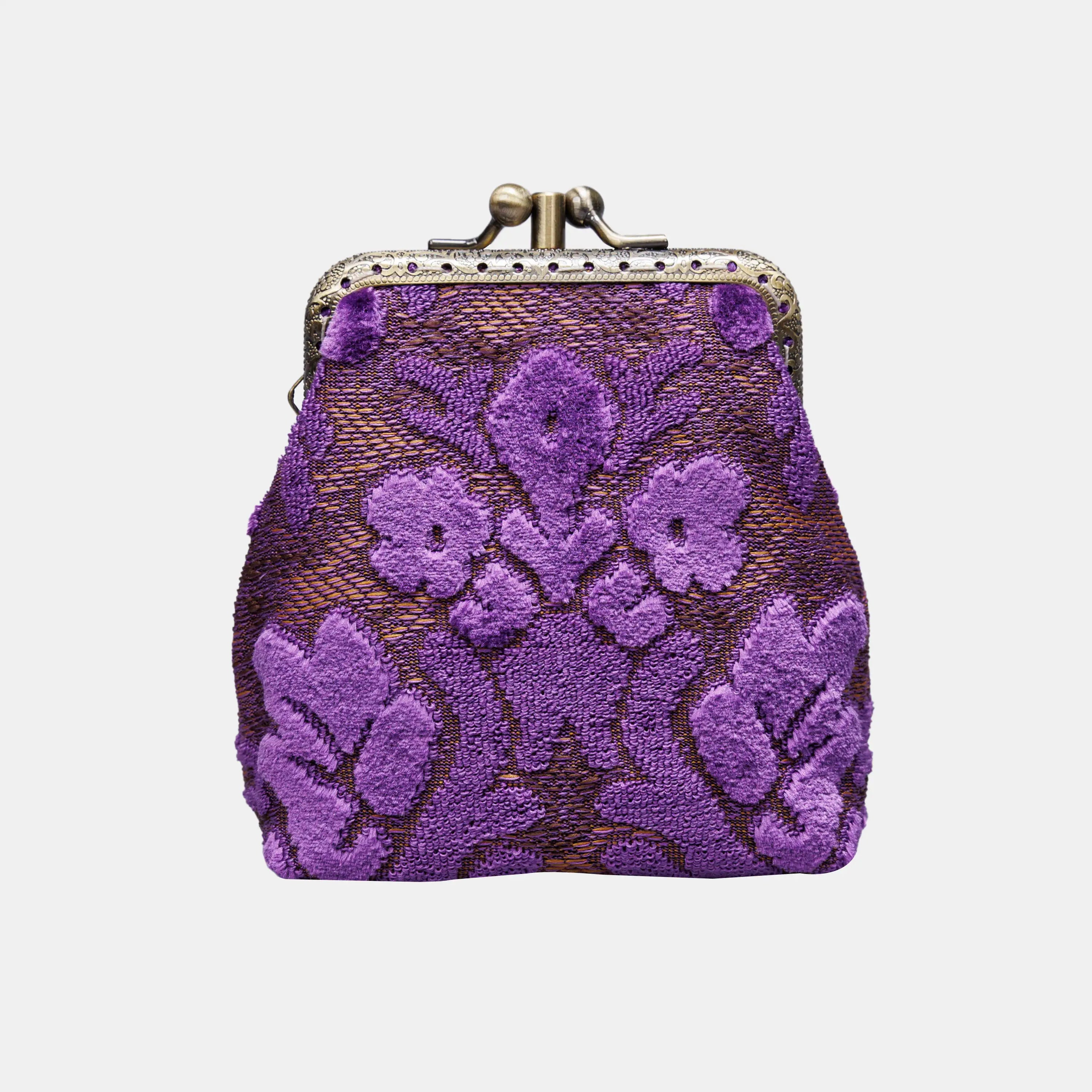 Burnout Velvet Purple Double Kiss Clasp Coin Purse of America front-1