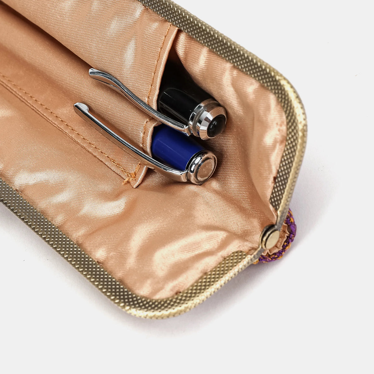 Burnout velvet Purple Duo Pen Case Carpetbag of America detail