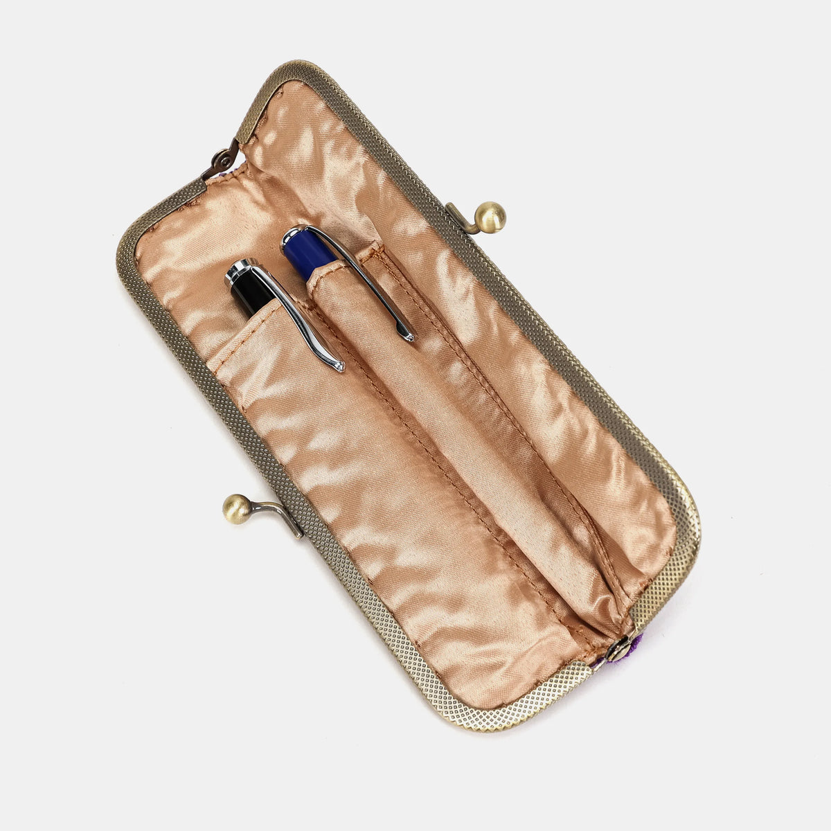 Burnout velvet Purple Duo Pen Case Carpetbag of America inside