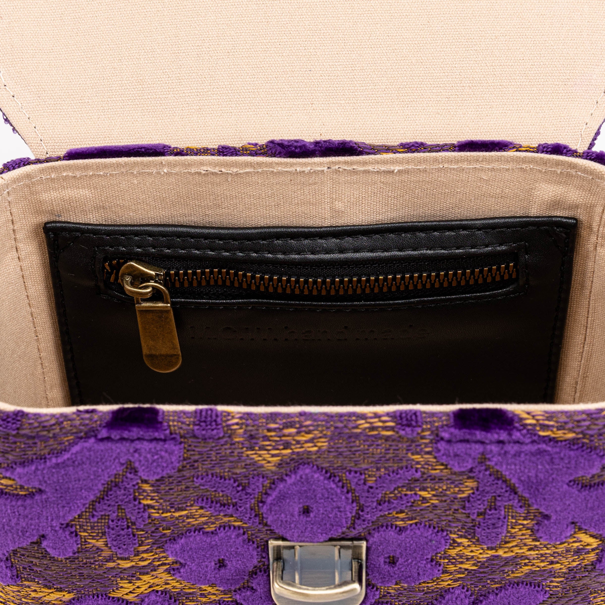 Burnout Velvet Purple Emma Small Train Case Crossbody of America inside pocket
