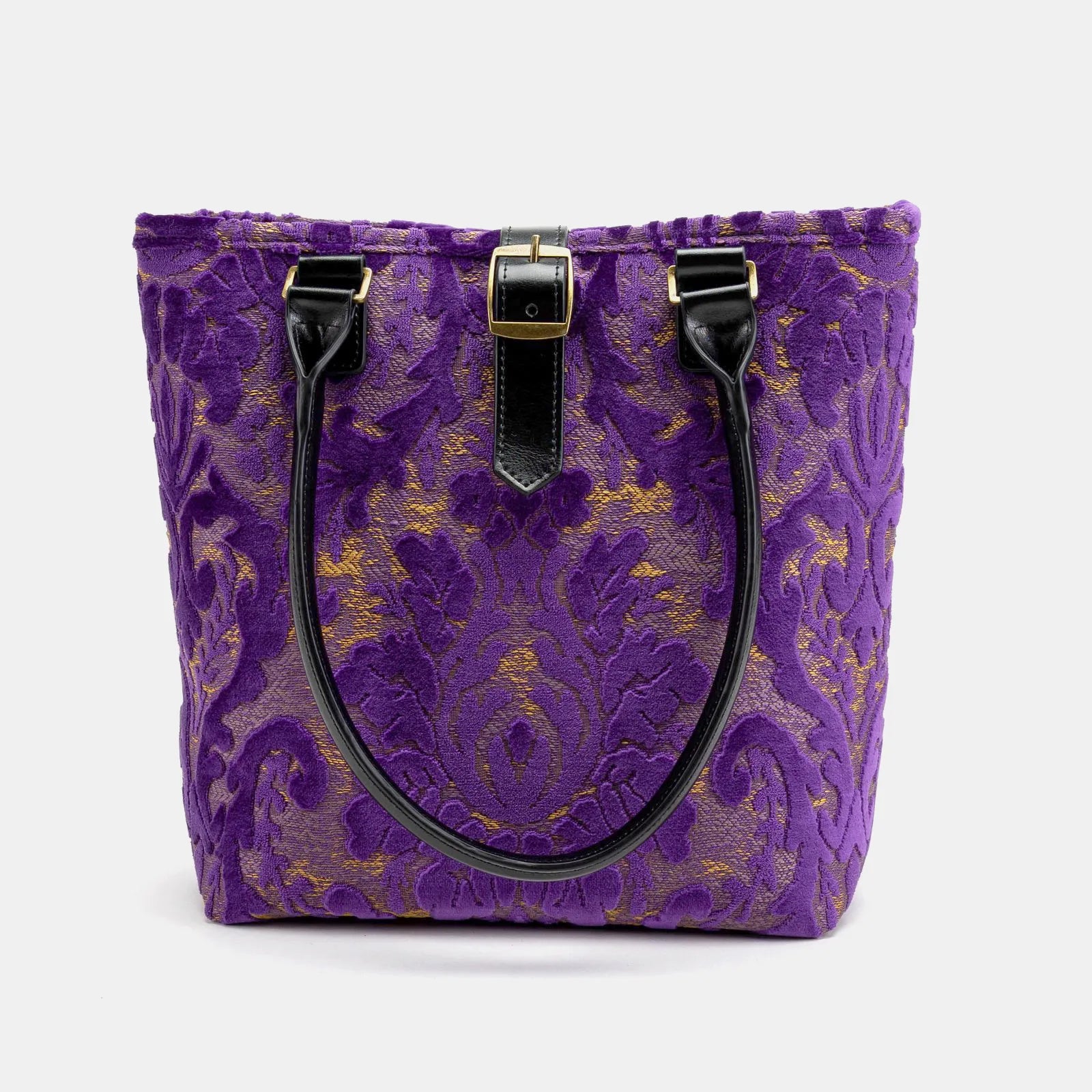 Burnout Velvet Purple Everyday Tote Carpetbag of America with shoulder strap