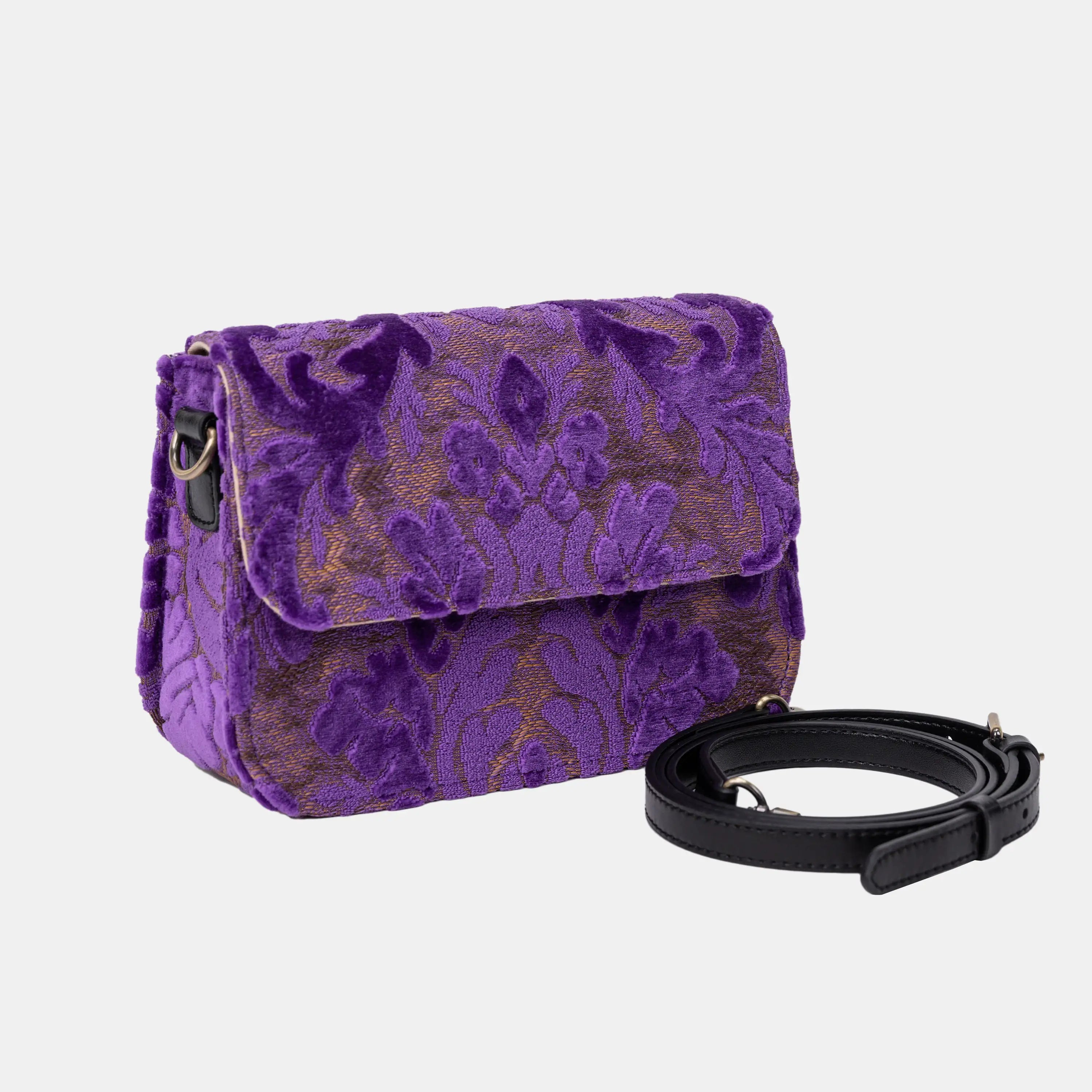 Burnout Velvet Purple Flap Crossbody Bag carpet bag of America main
