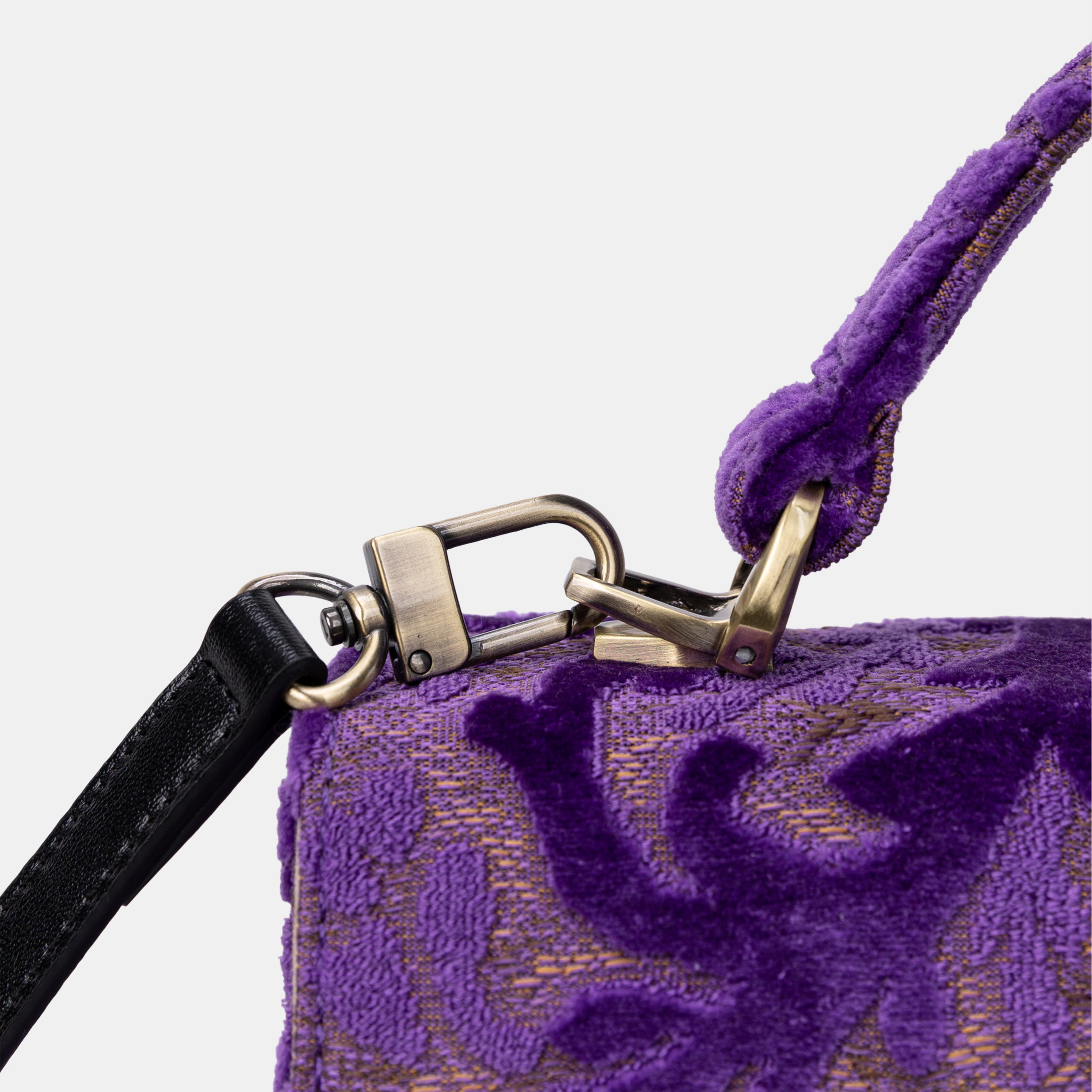Burnout Velvet Purple Flap Satchel Carpetbag of America details