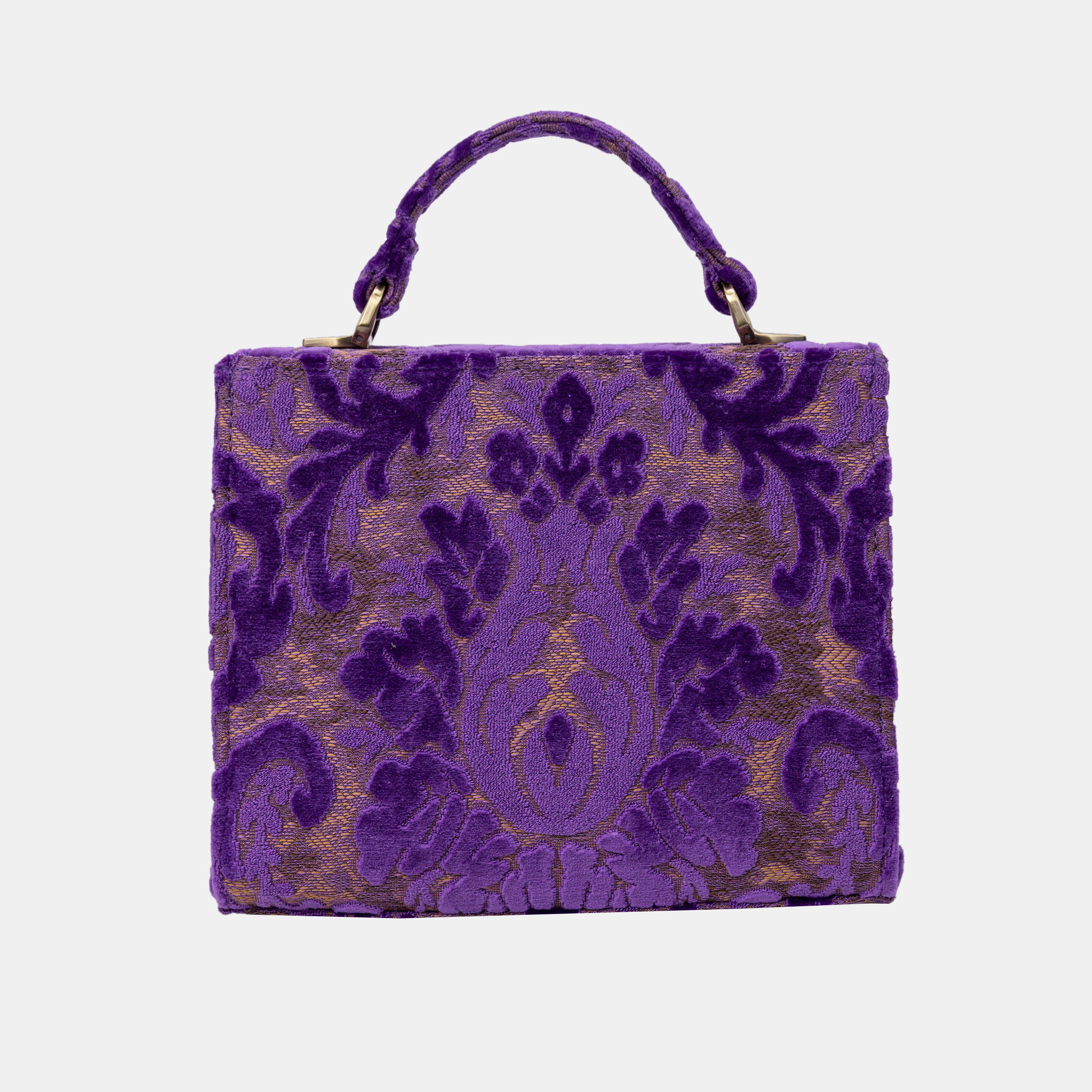 Burnout Velvet Purple Flap Satchel Carpetbag of America back