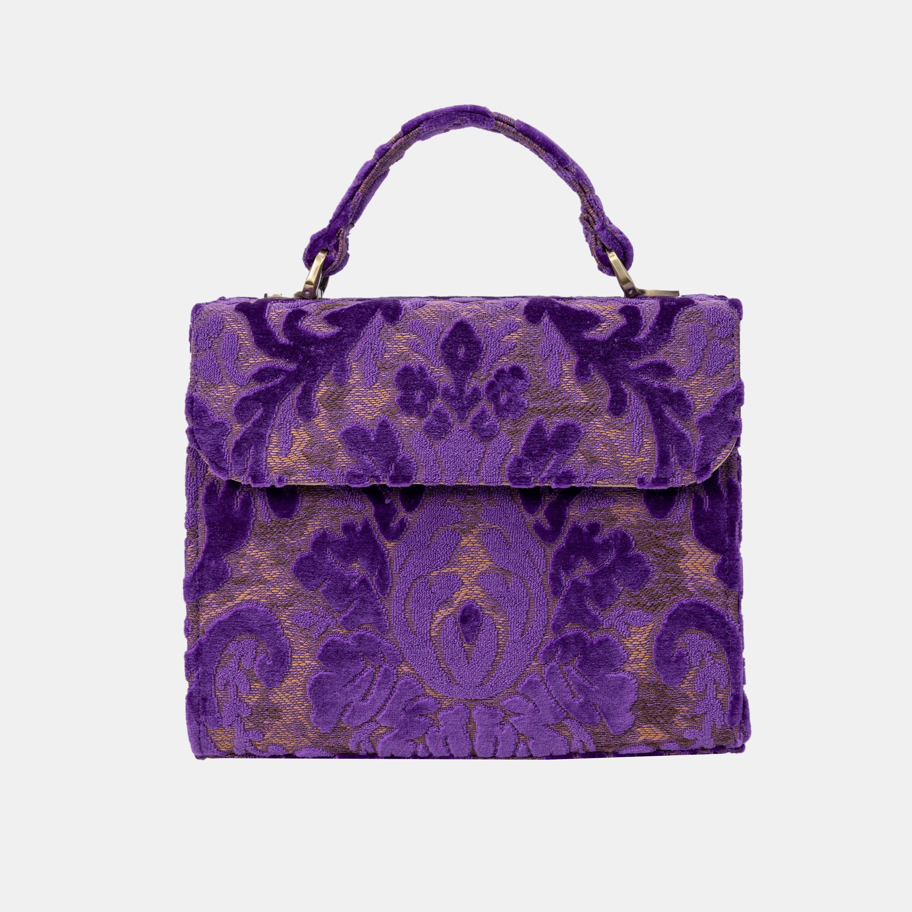 Burnout Velvet Purple Flap Satchel Carpetbag of America main