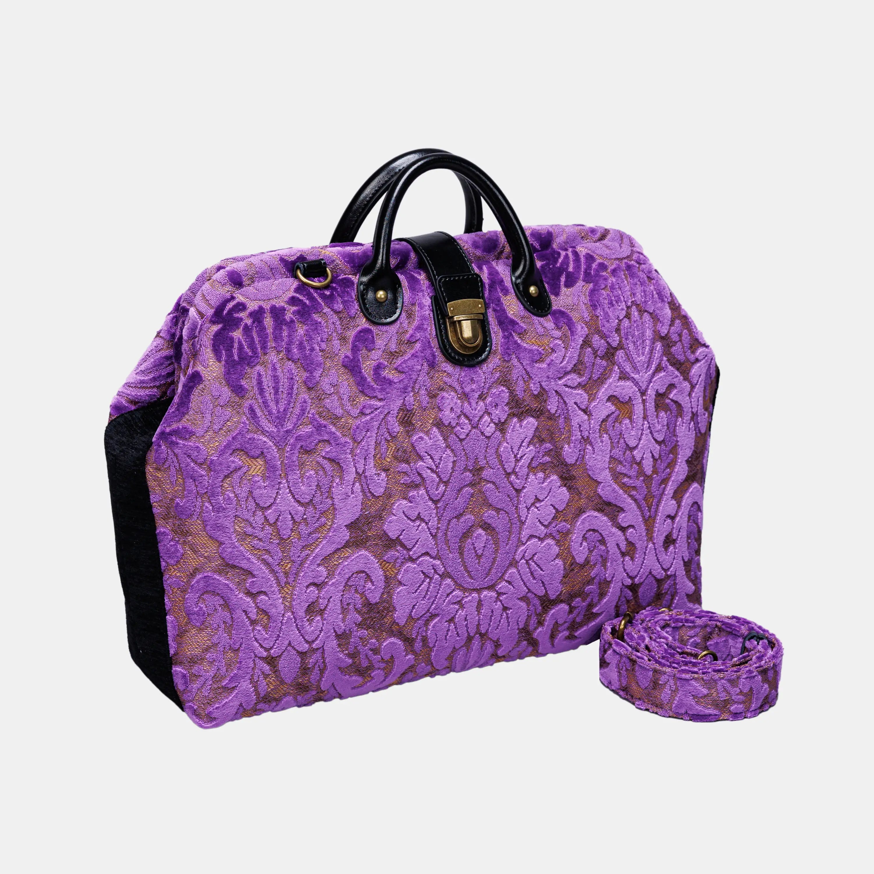 Burnout Velvet Purple carpet bag  of America with shoulder strap
