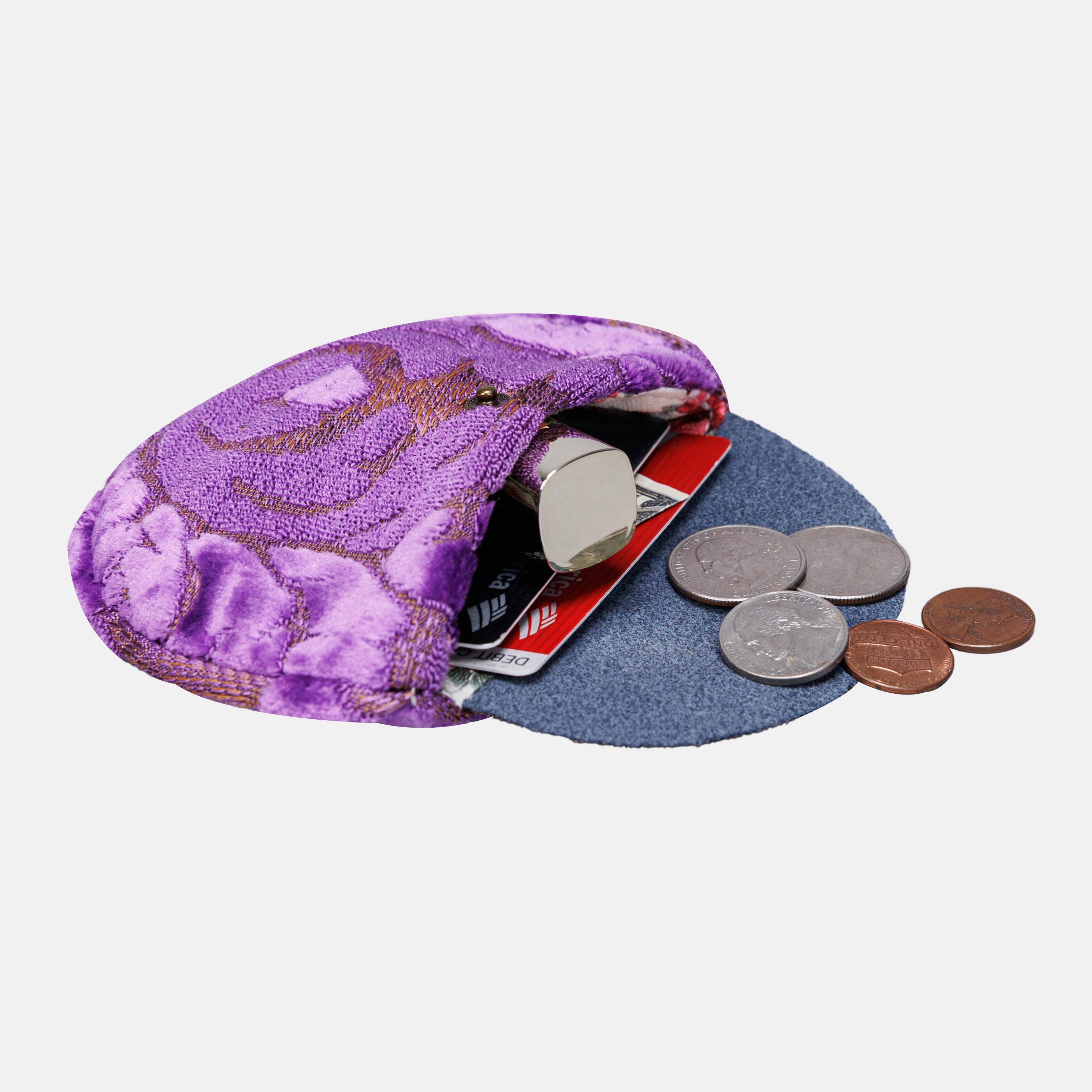 Burnout Velvet Purple Flap Coin Purse  of America in use-4