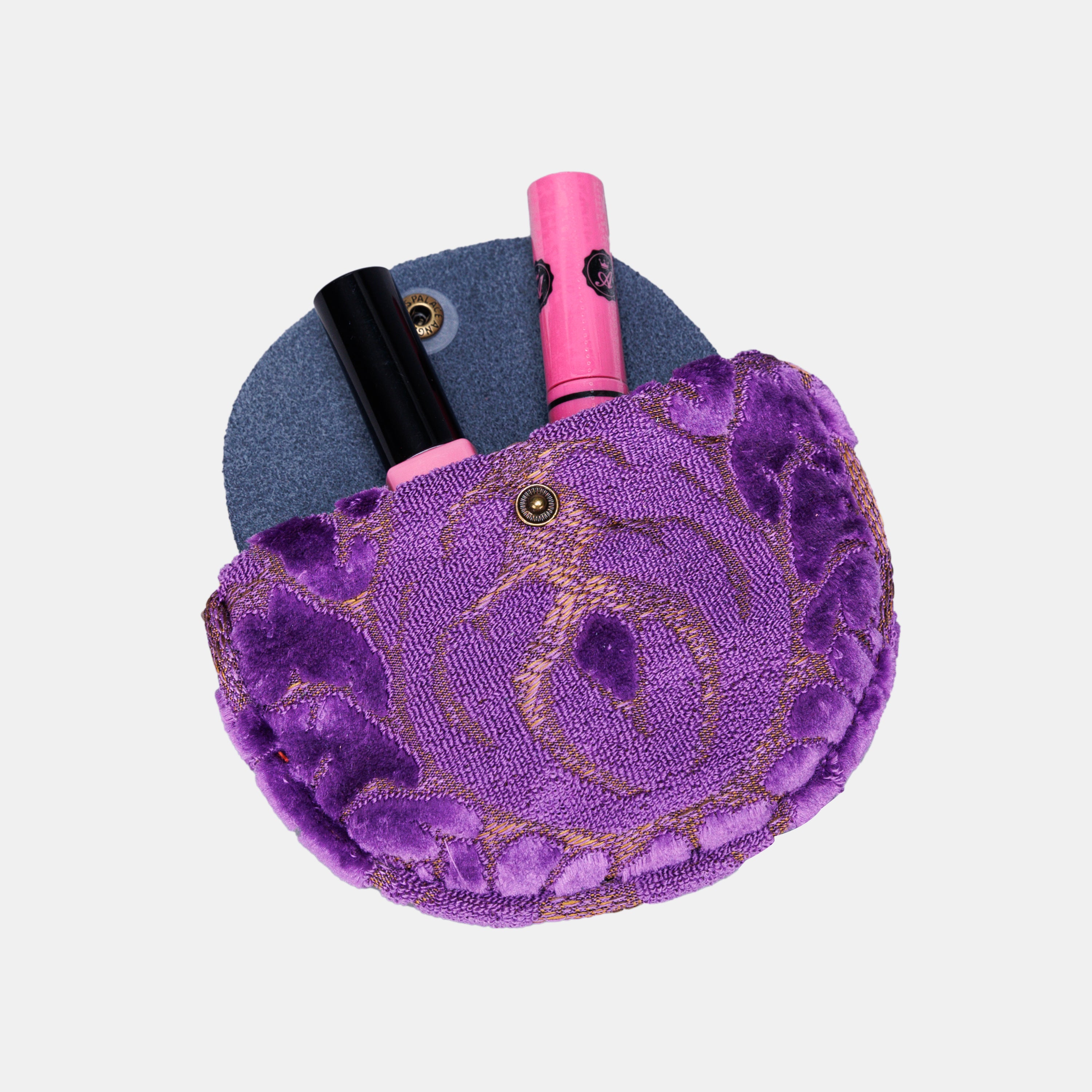 Burnout Velvet Purple Flap Coin Purse  of America in use-5
