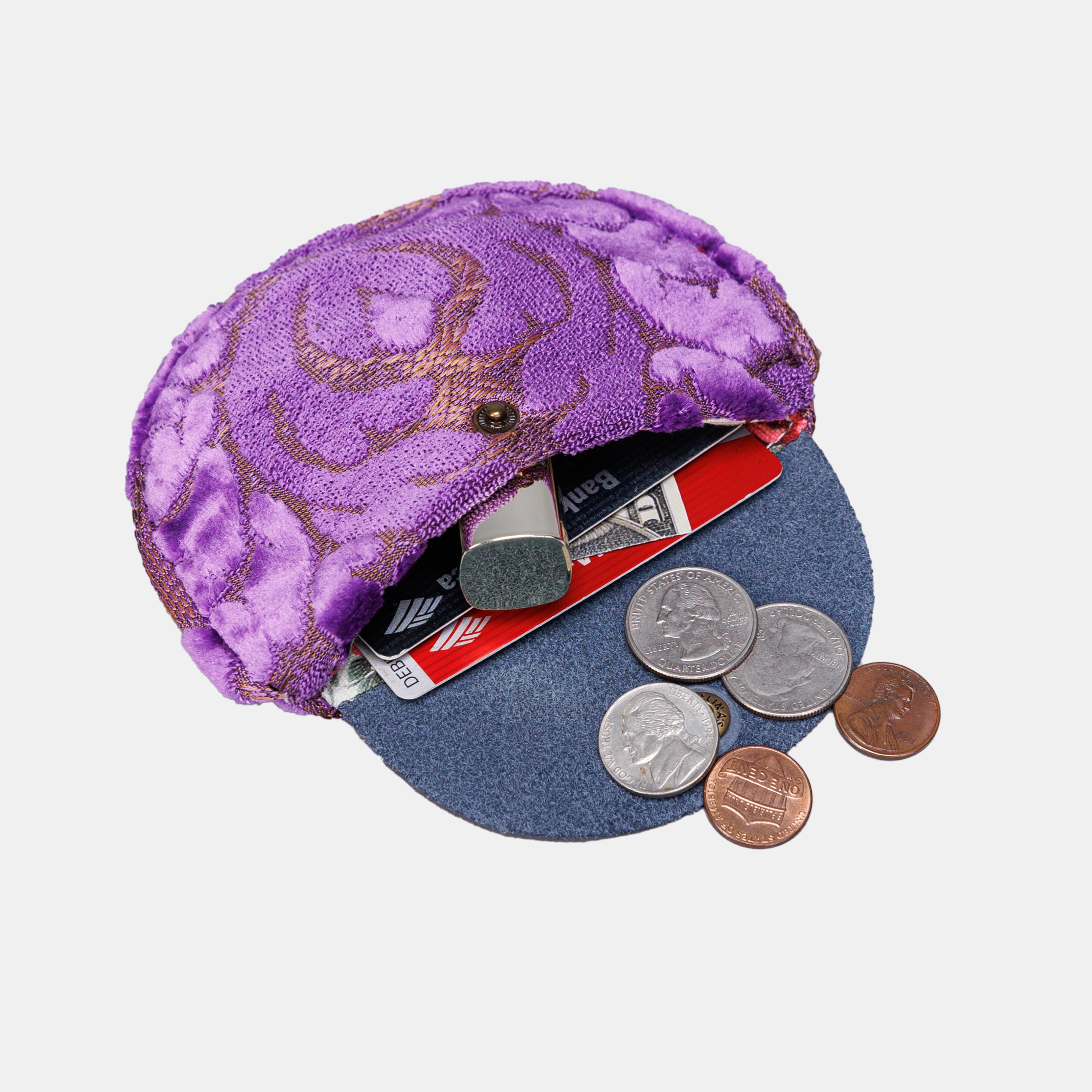 Burnout Velvet Purple Flap Coin Purse  of America in use-2
