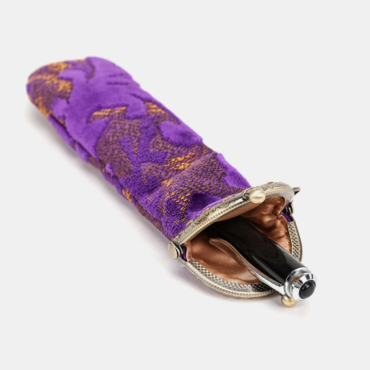 Burnout Velvet Purple Solo Pen Case Carpetbag of America in use