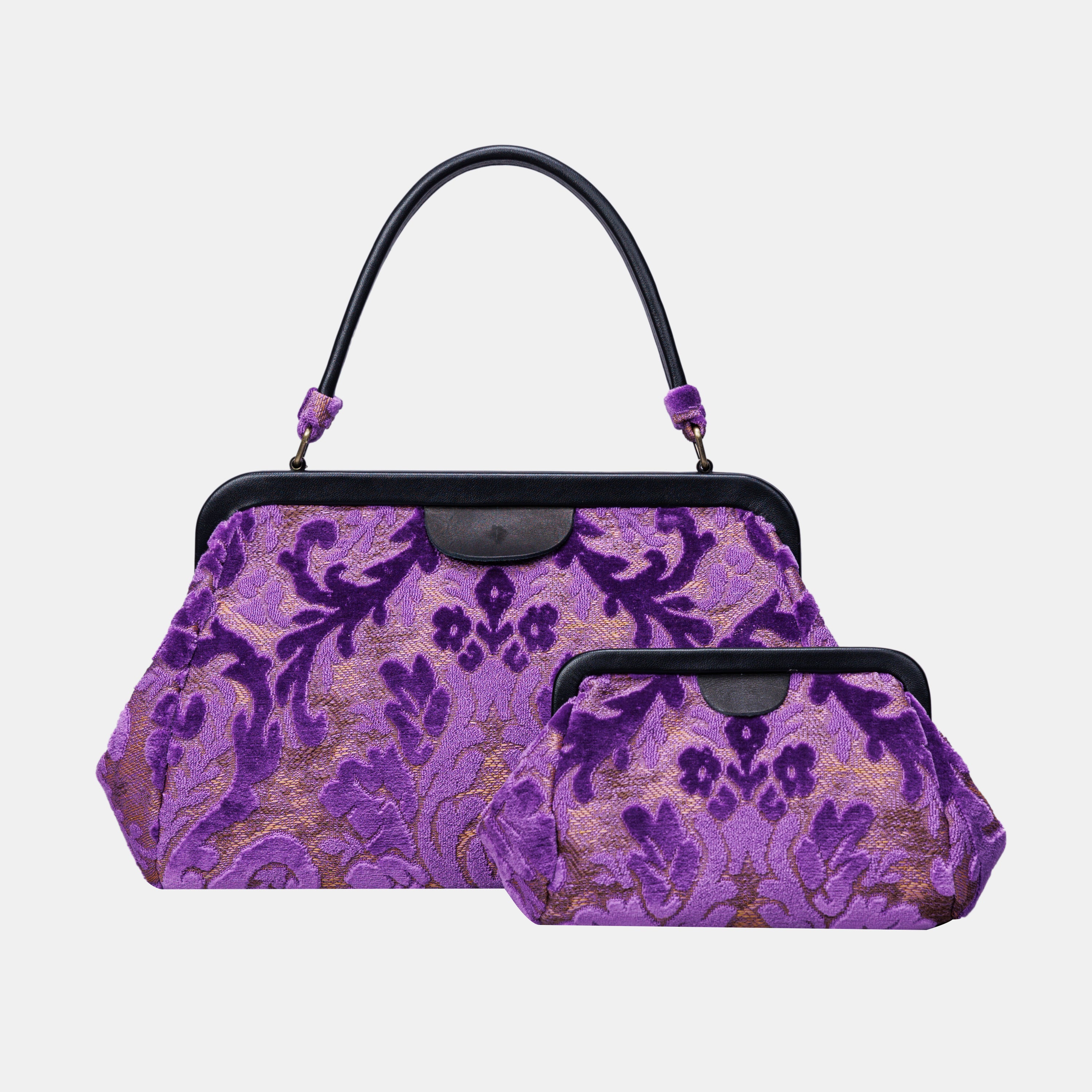 Burnout Velvet Purple Top Handle Purse carpet bag of America different size
