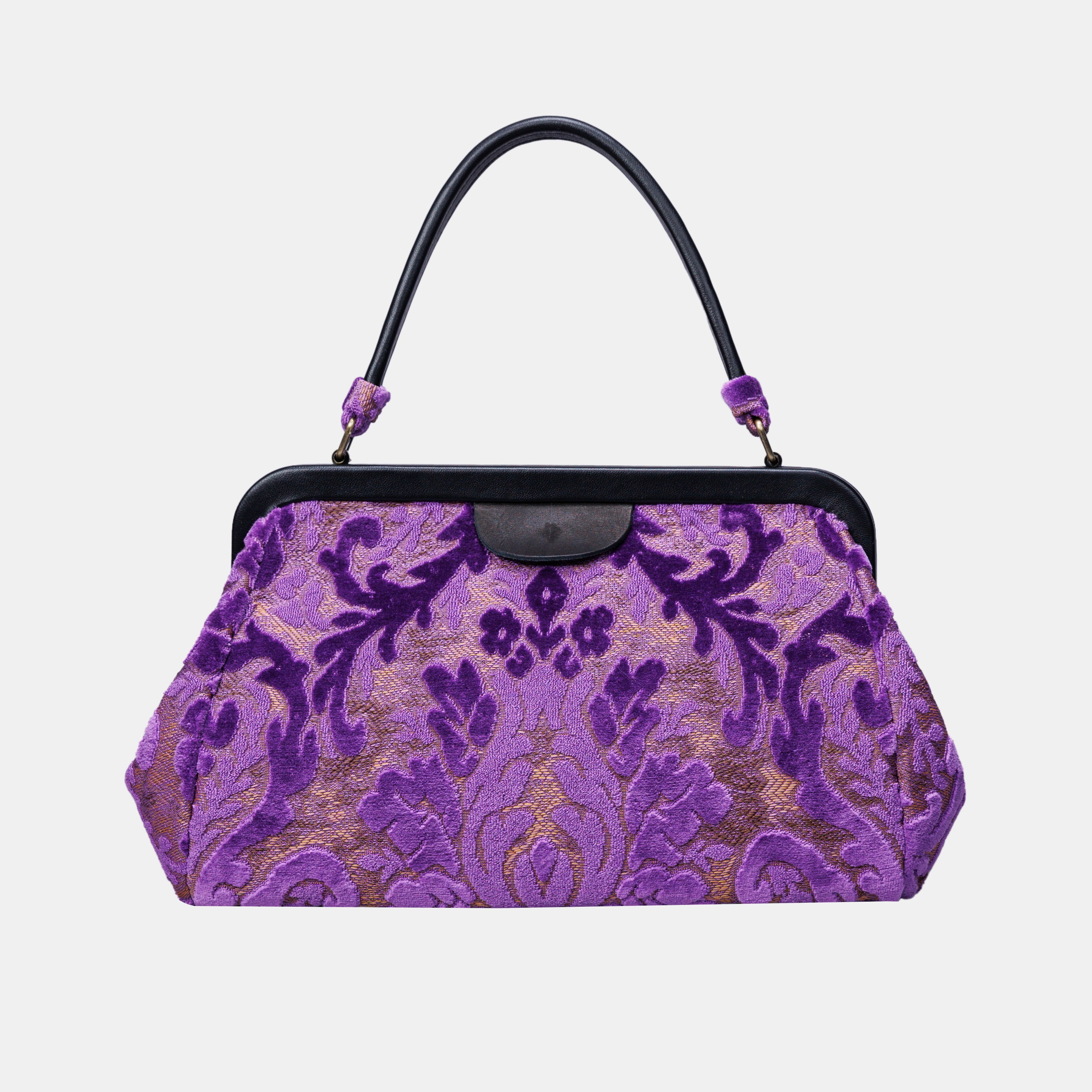 Burnout Velvet Purple Top Handle Purse carpet bag of America overview