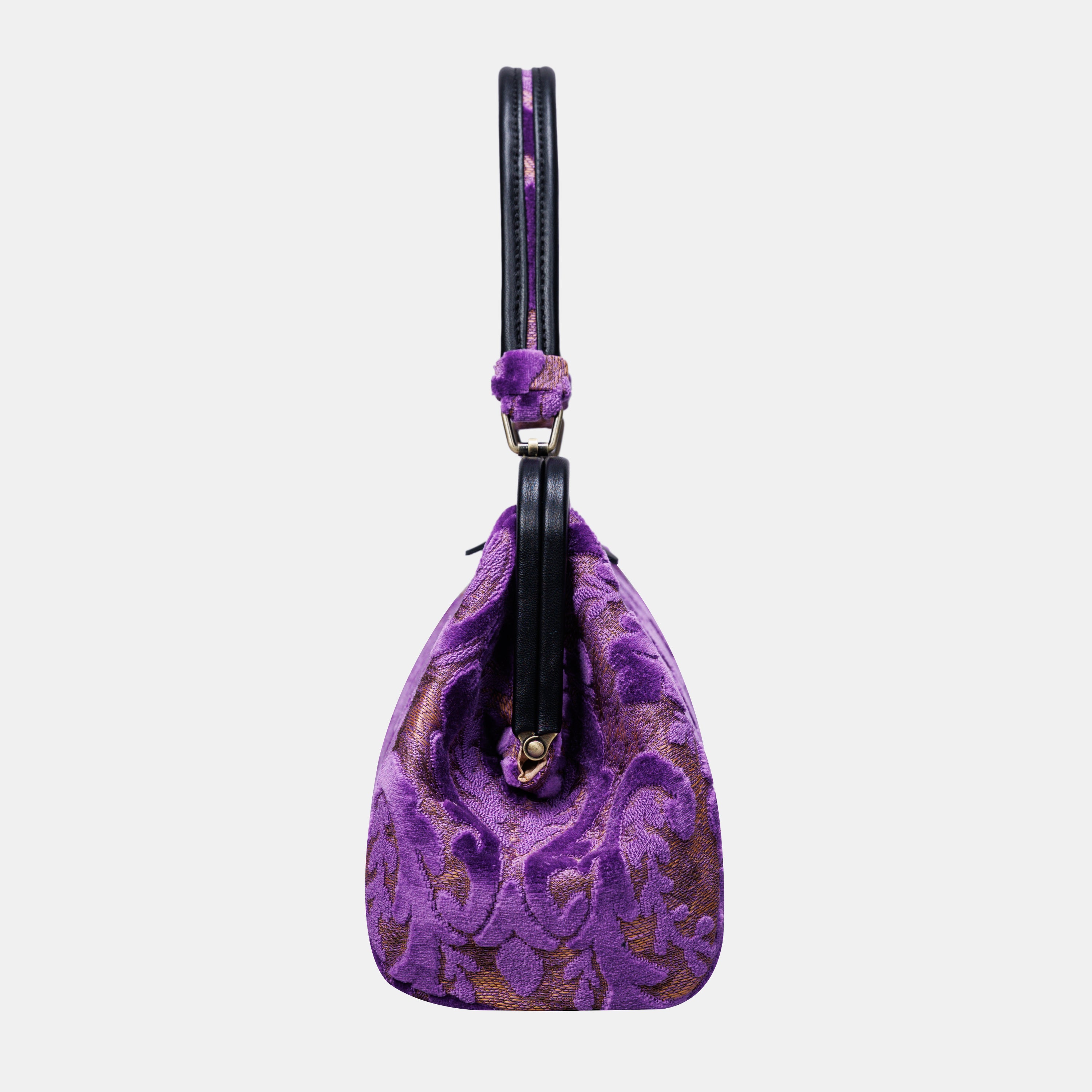 Burnout Velvet Purple Top Handle Purse carpet bag of America side