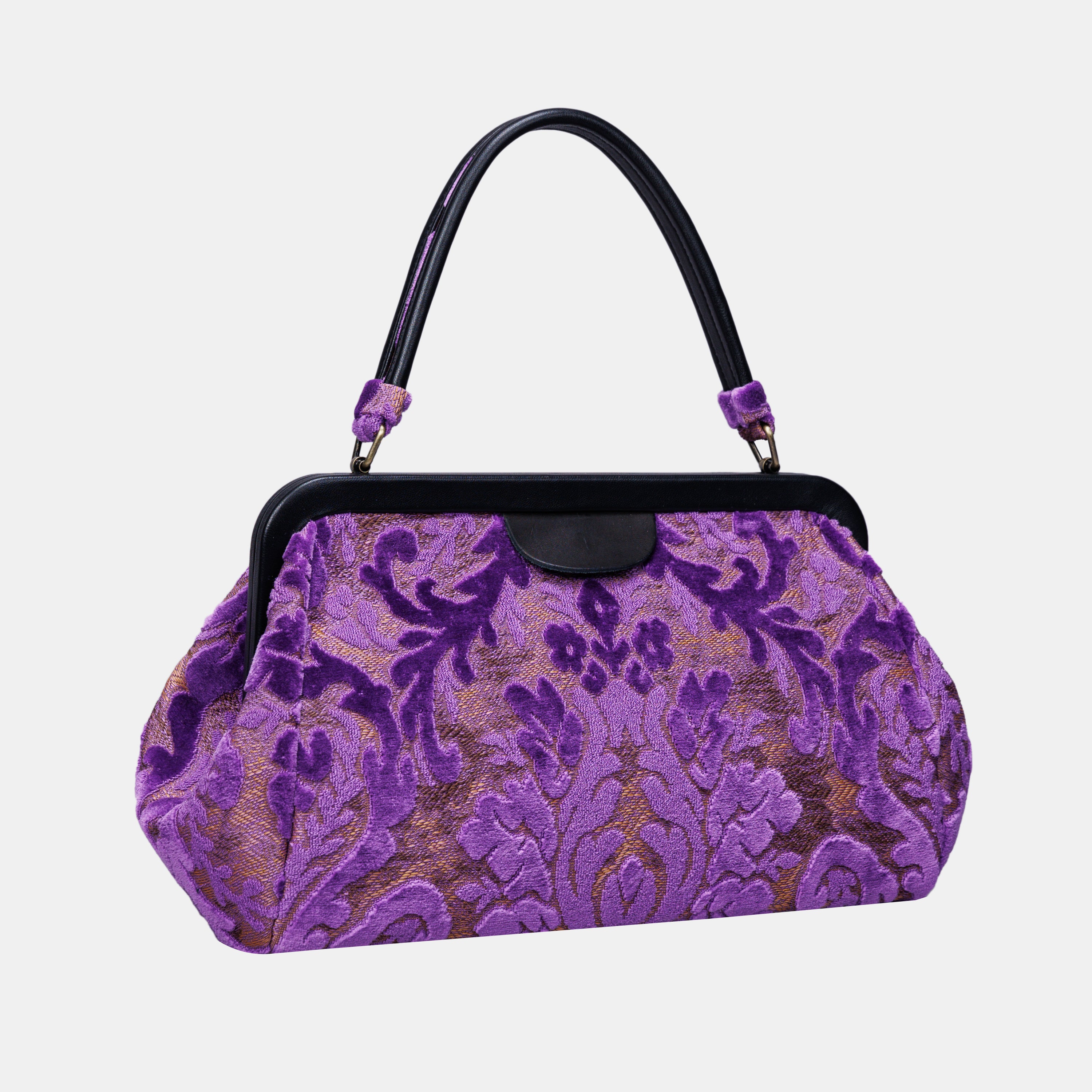 Burnout Velvet Purple Top Handle Purse carpet bag of America front