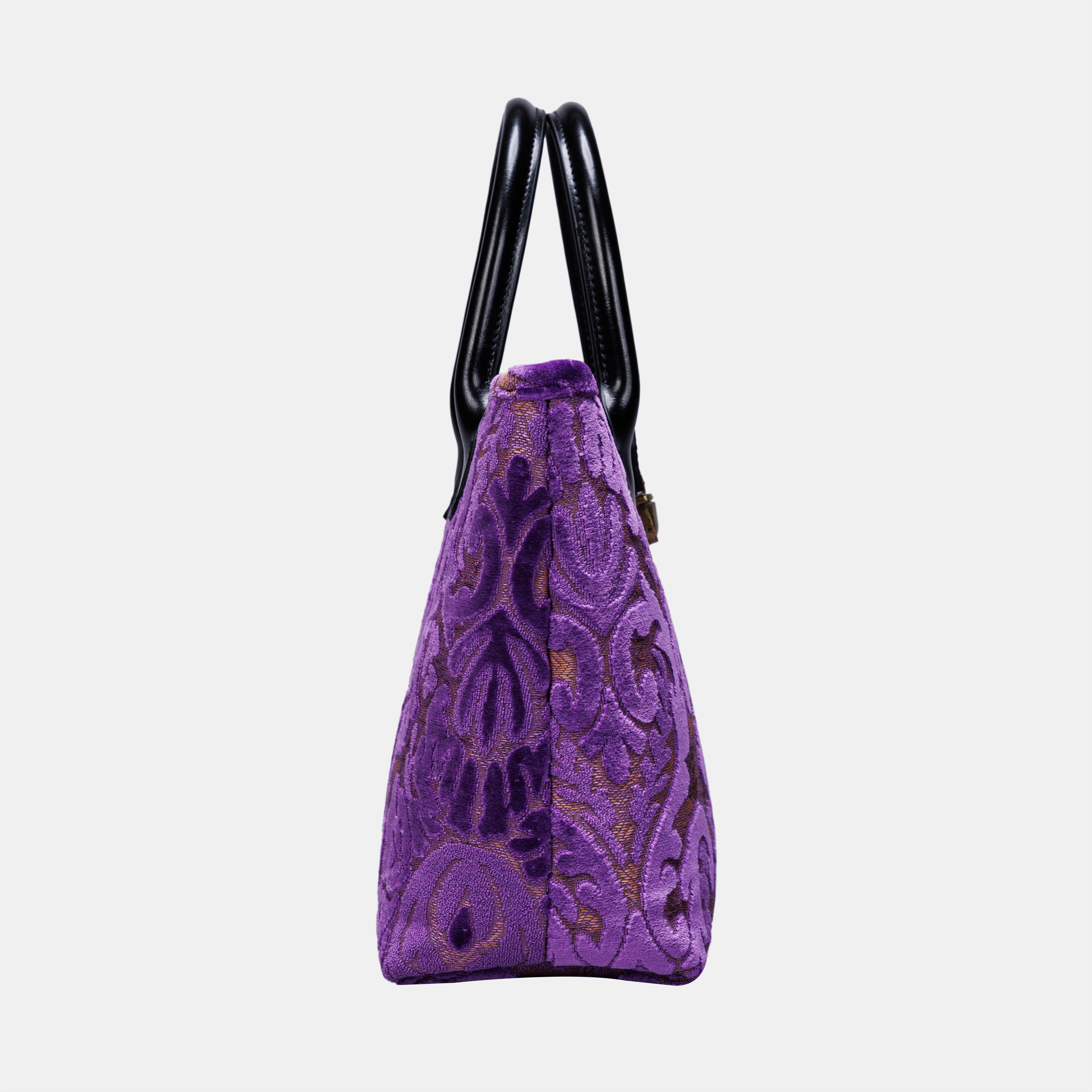 Burnout Velvet Purple Tuck Lock Carpet Satchel carpet bag MCW Handmade of America side