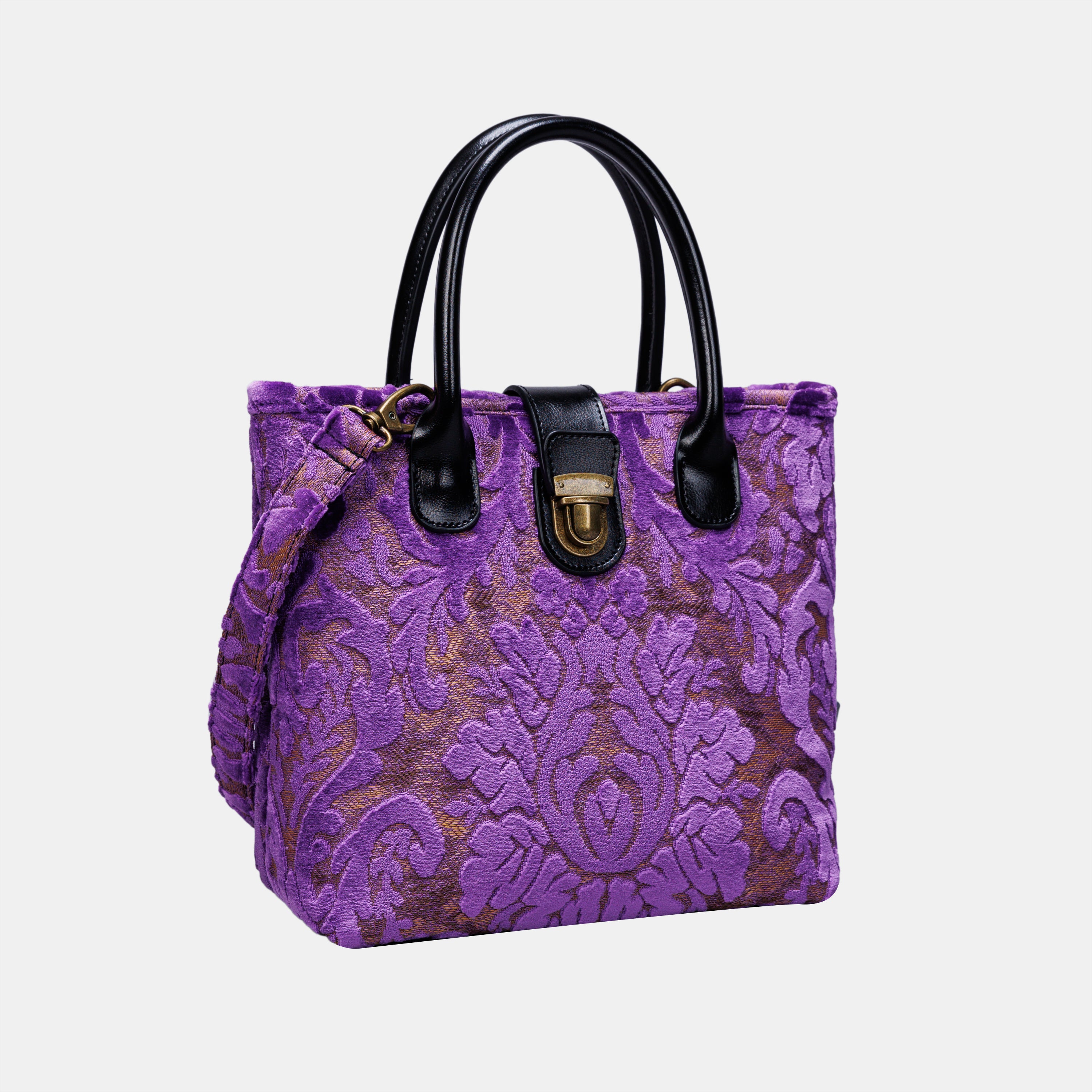 Burnout Velvet Purple Tuck Lock Carpet Satchel carpet bag MCW Handmade of America front