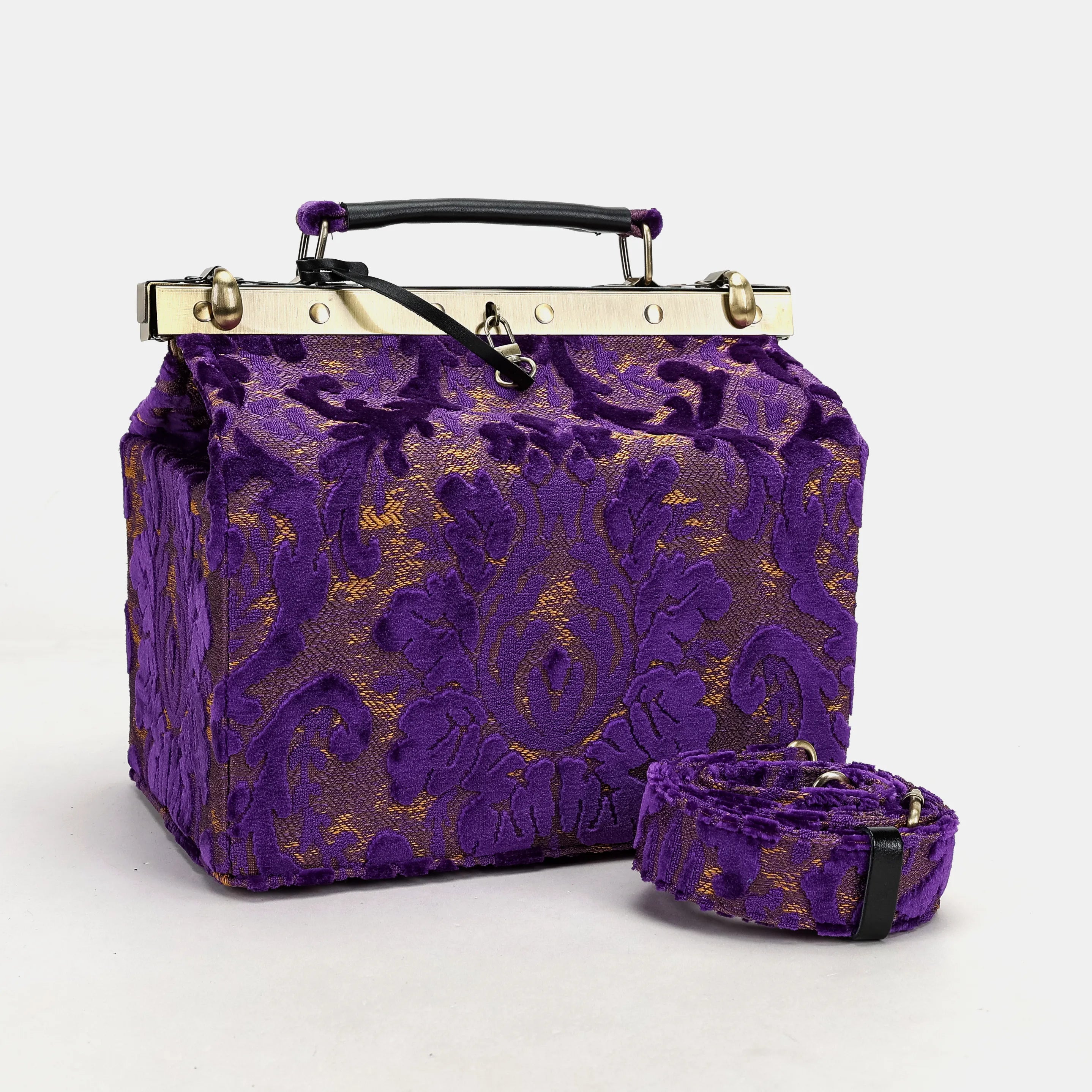 Burnout Velvet Purple Vivienne Carpet Purse Gladstone Bag America with shoulder strap