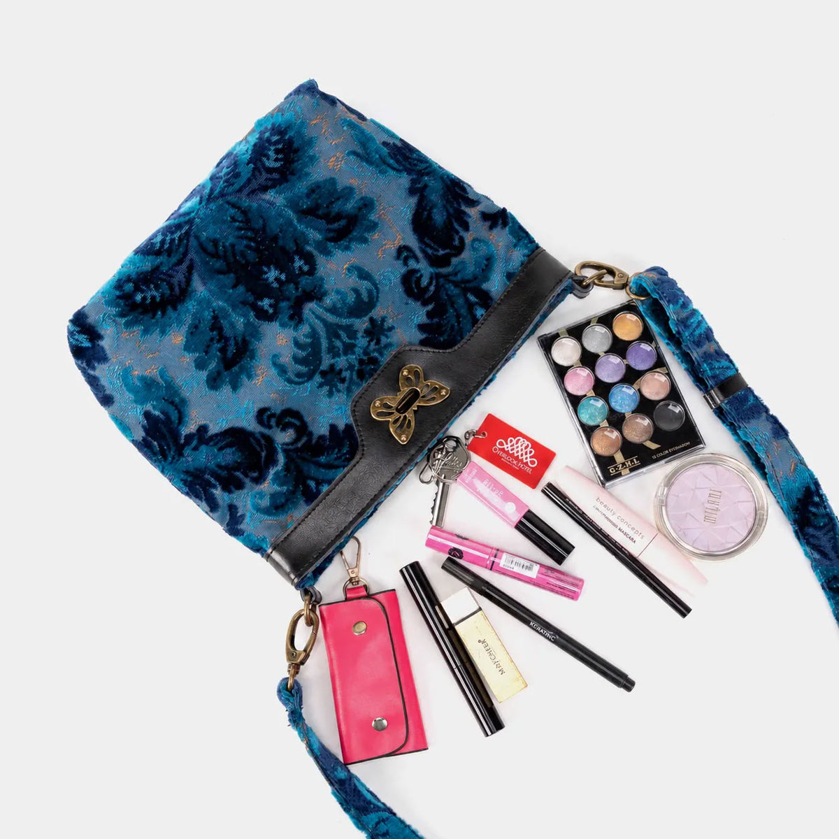 Burnout Velvet Revival Aqua Butterfly Crossbody Bag of America capacity