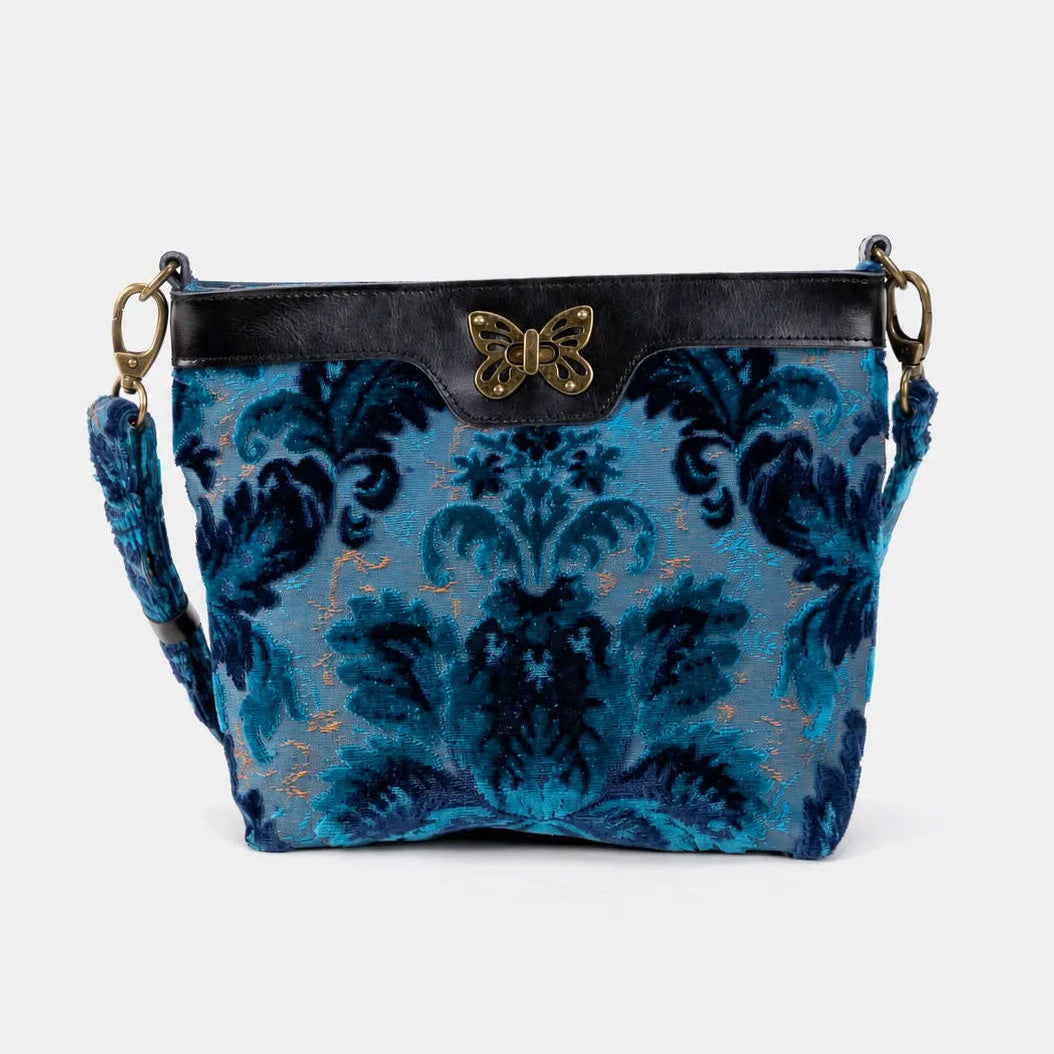 Burnout Velvet Revival Aqua Butterfly Crossbody Bag of America main