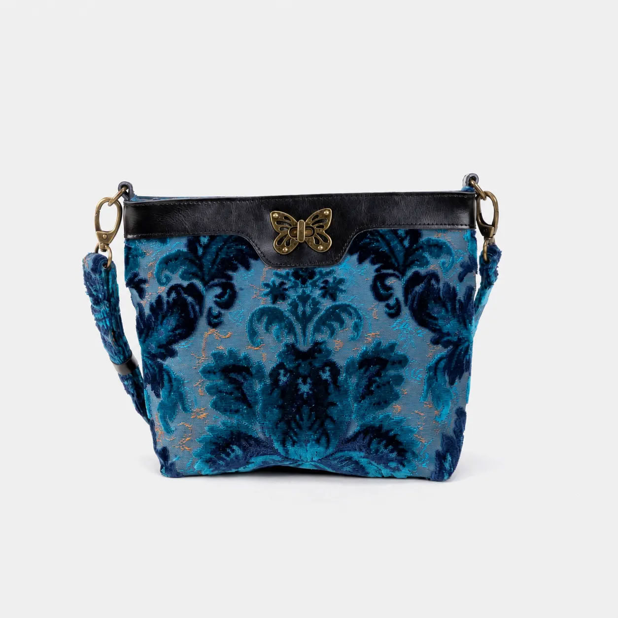 Burnout Velvet Revival Aqua Butterfly Crossbody Bag of America main