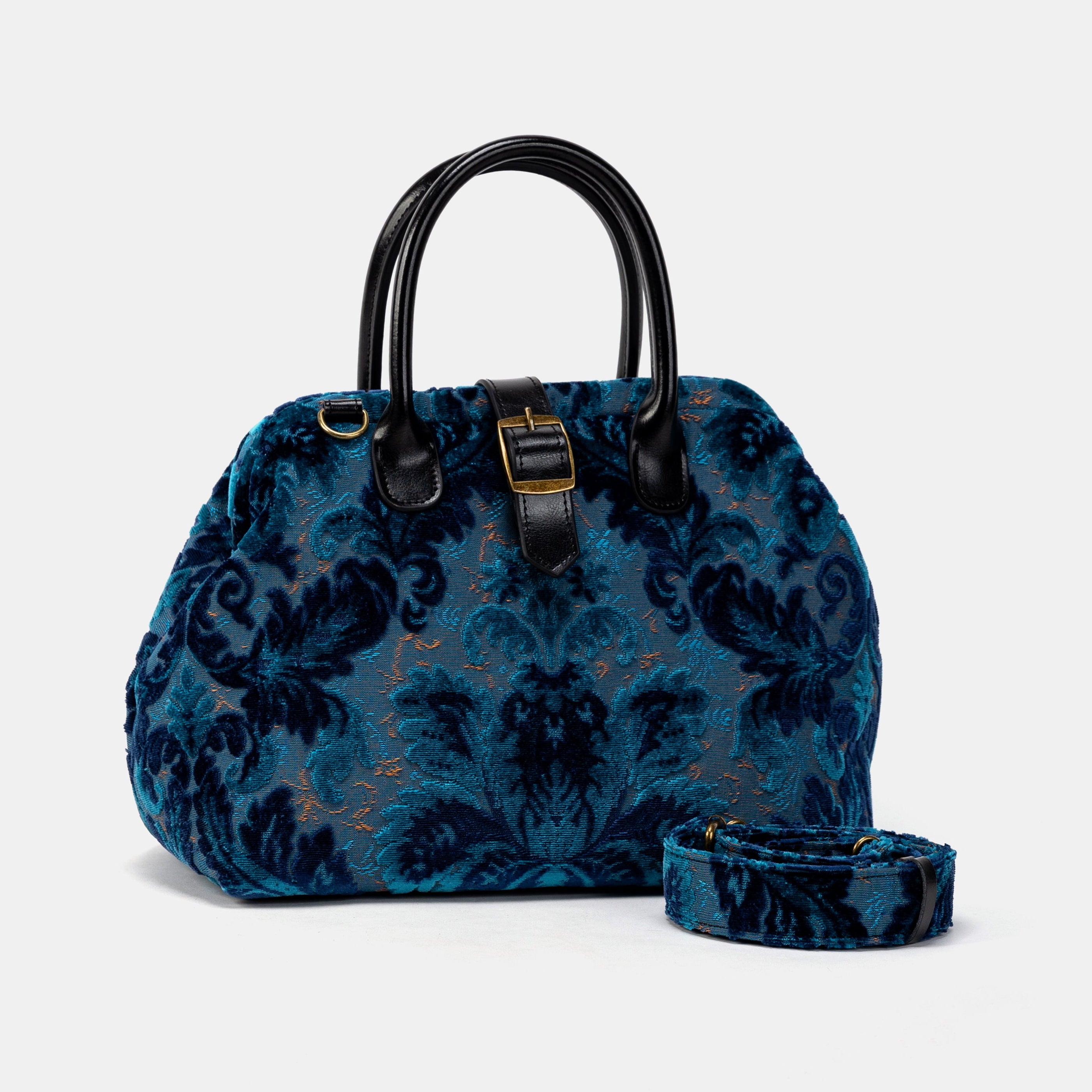 Burnout Velvet Revival Aqua Carpet Handbag Purse of America with strap