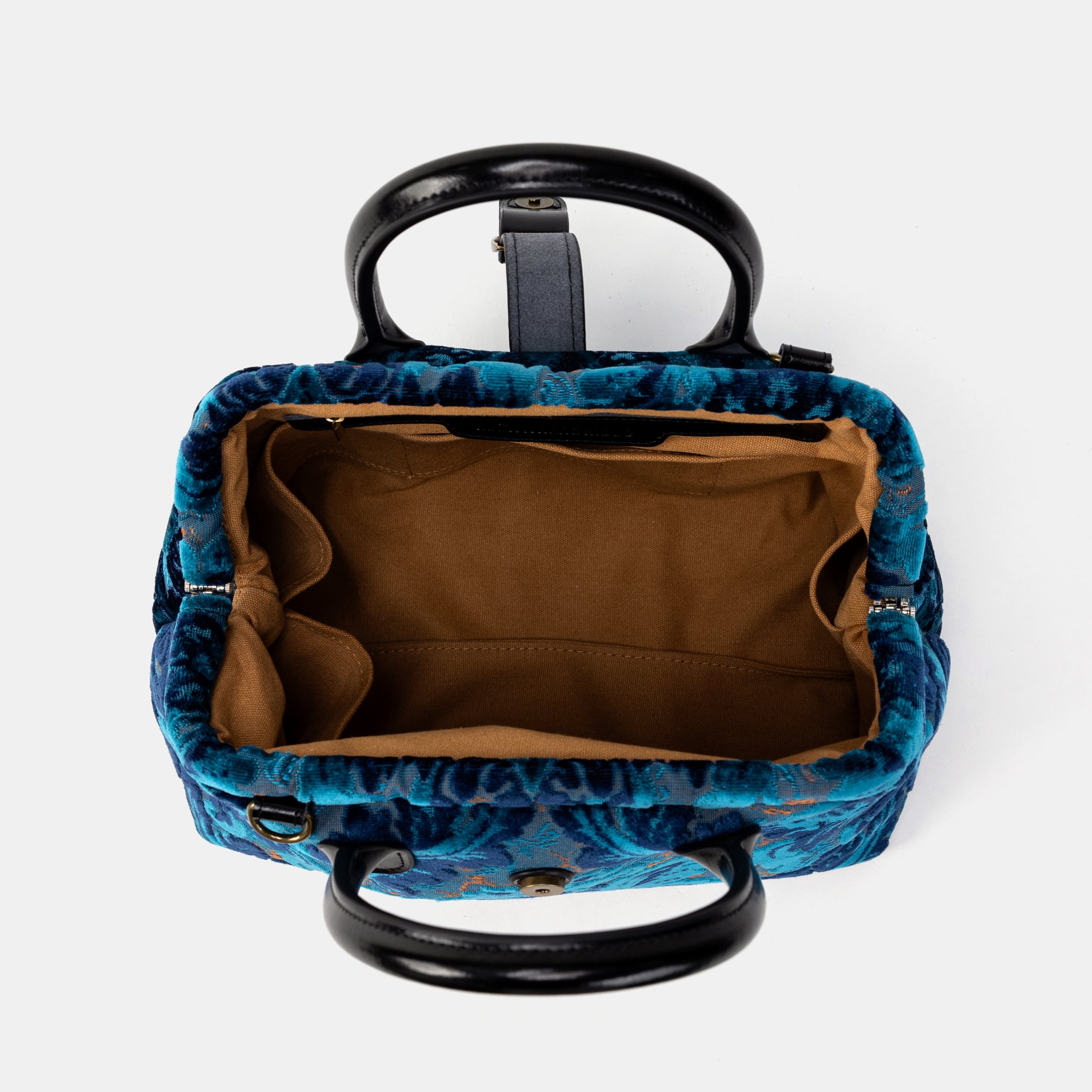 Burnout Velvet Revival Aqua Carpet Handbag Purse of America inside
