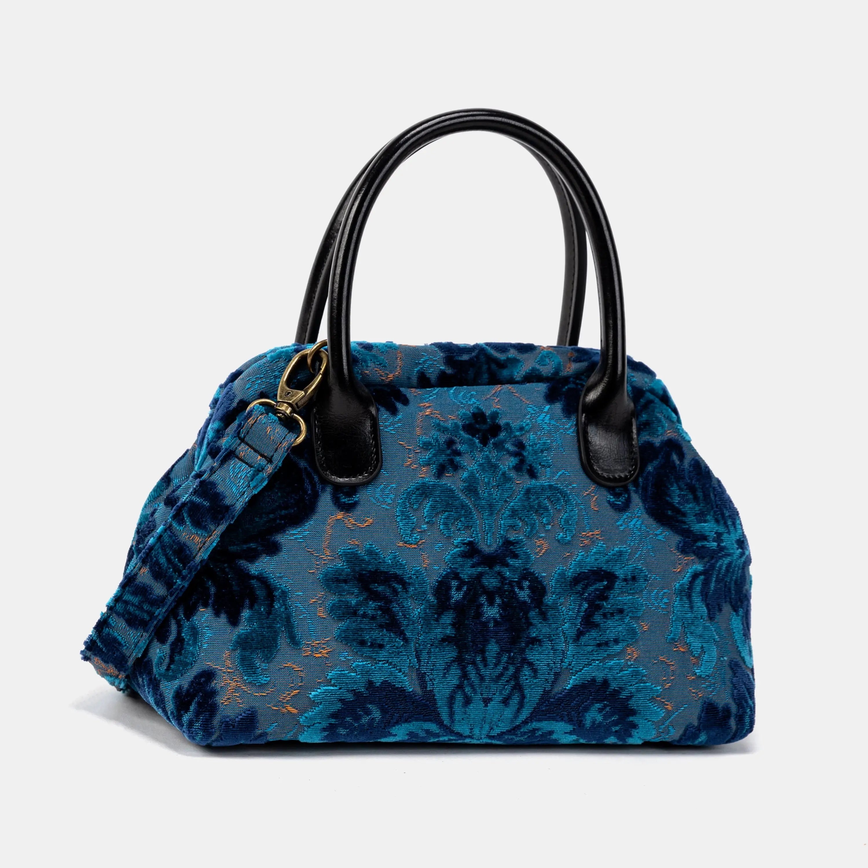 Burnout Velvet Revival Aqua Carpet Satchel Carpetbag of America little side