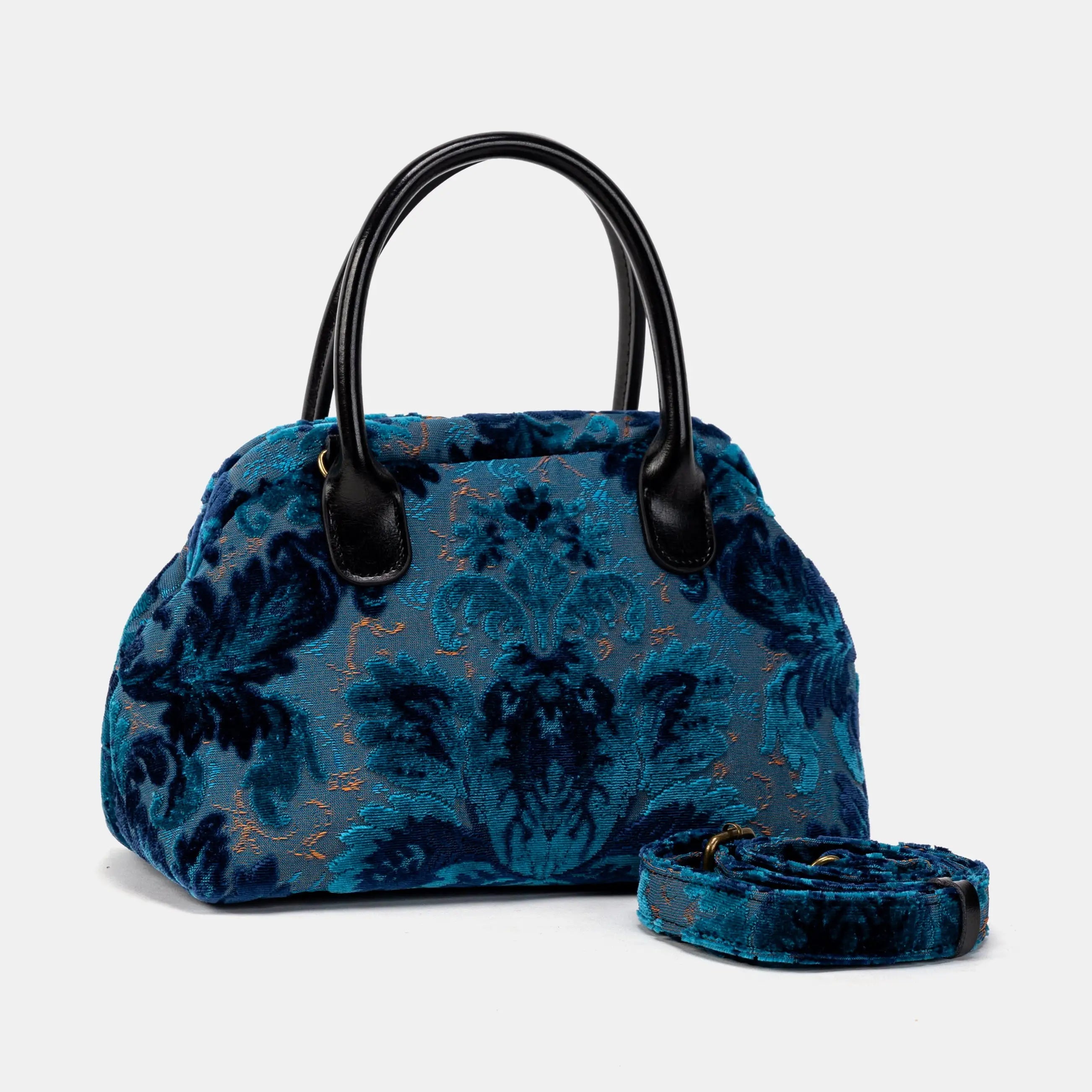 Burnout Velvet Revival Aqua Carpet Satchel Carpetbag of America with belt
