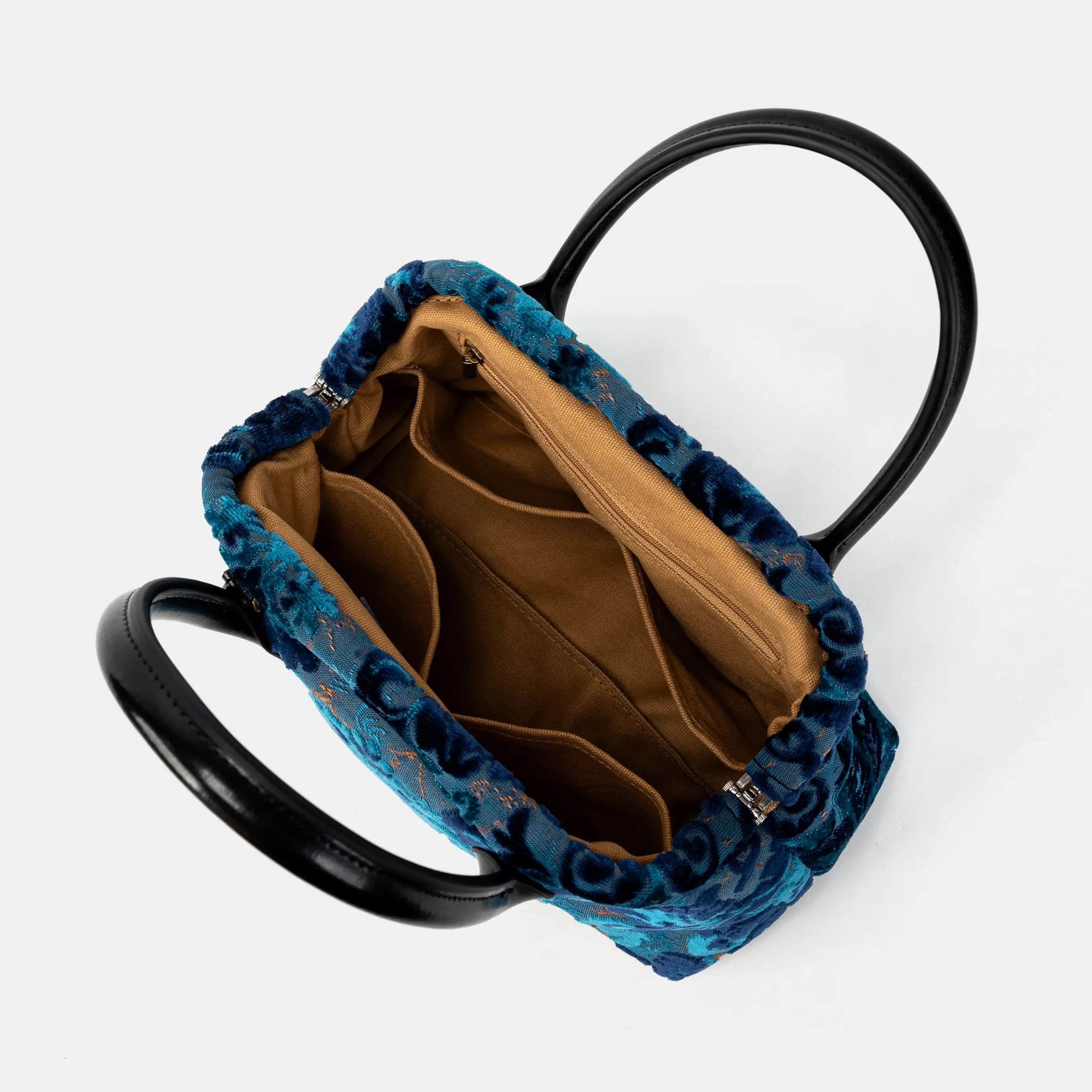 Burnout Velvet Revival Aqua Carpet Satchel Carpetbag of America inside