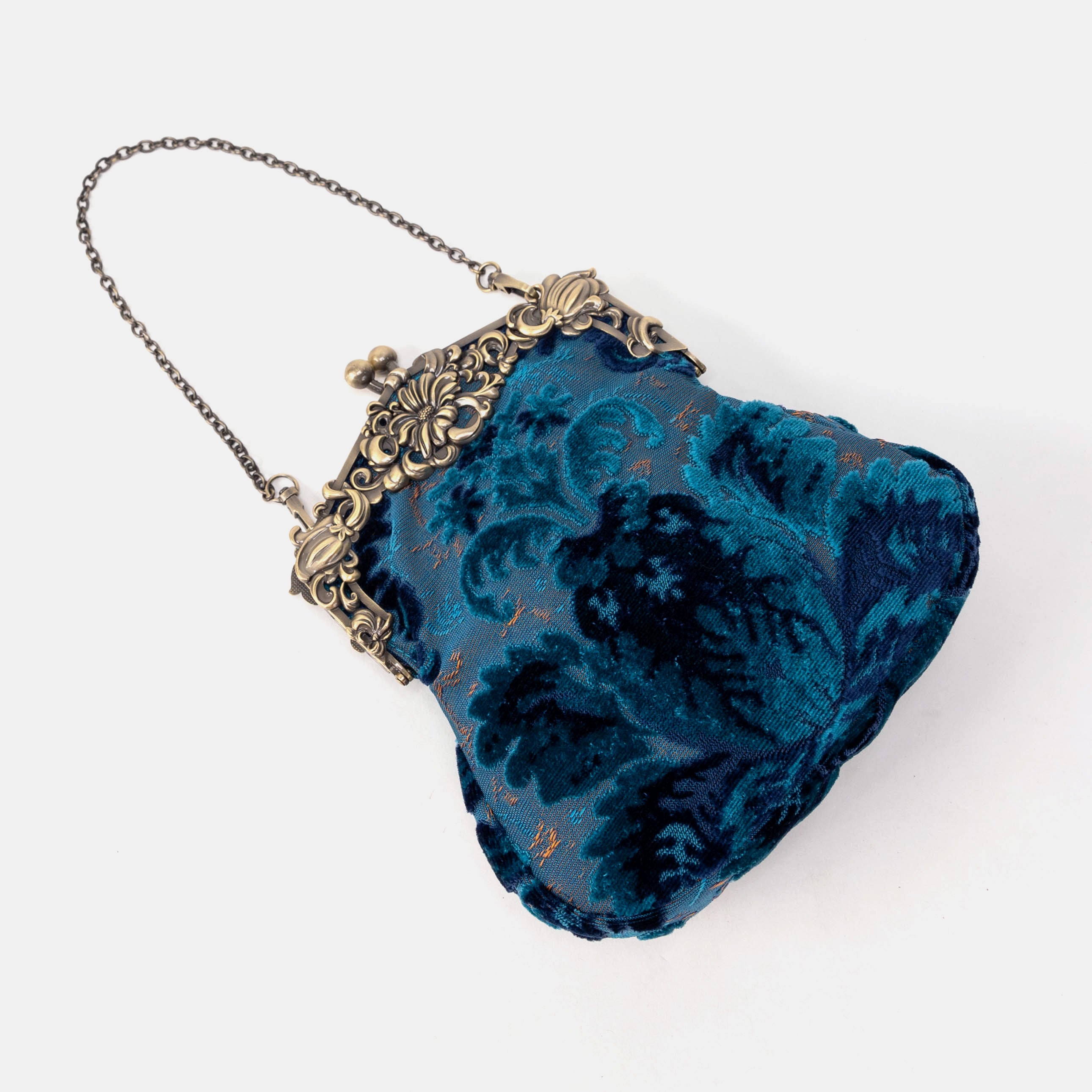 Burnout Velvet Revival Aqua Chatelaine Purse Large of America with short chain