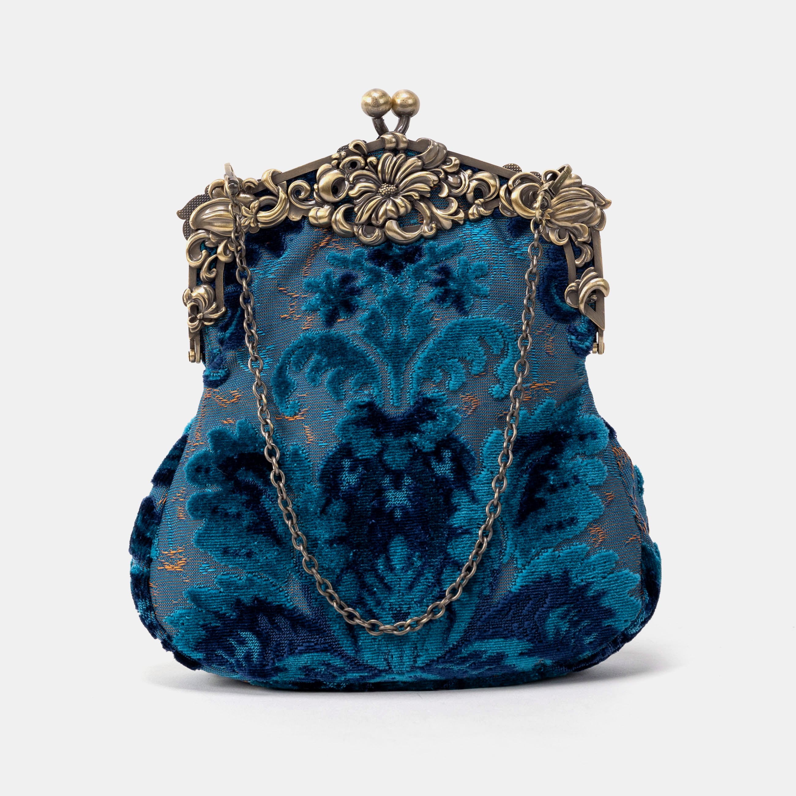 Burnout Velvet Revival Aqua Chatelaine Purse Large of America front
