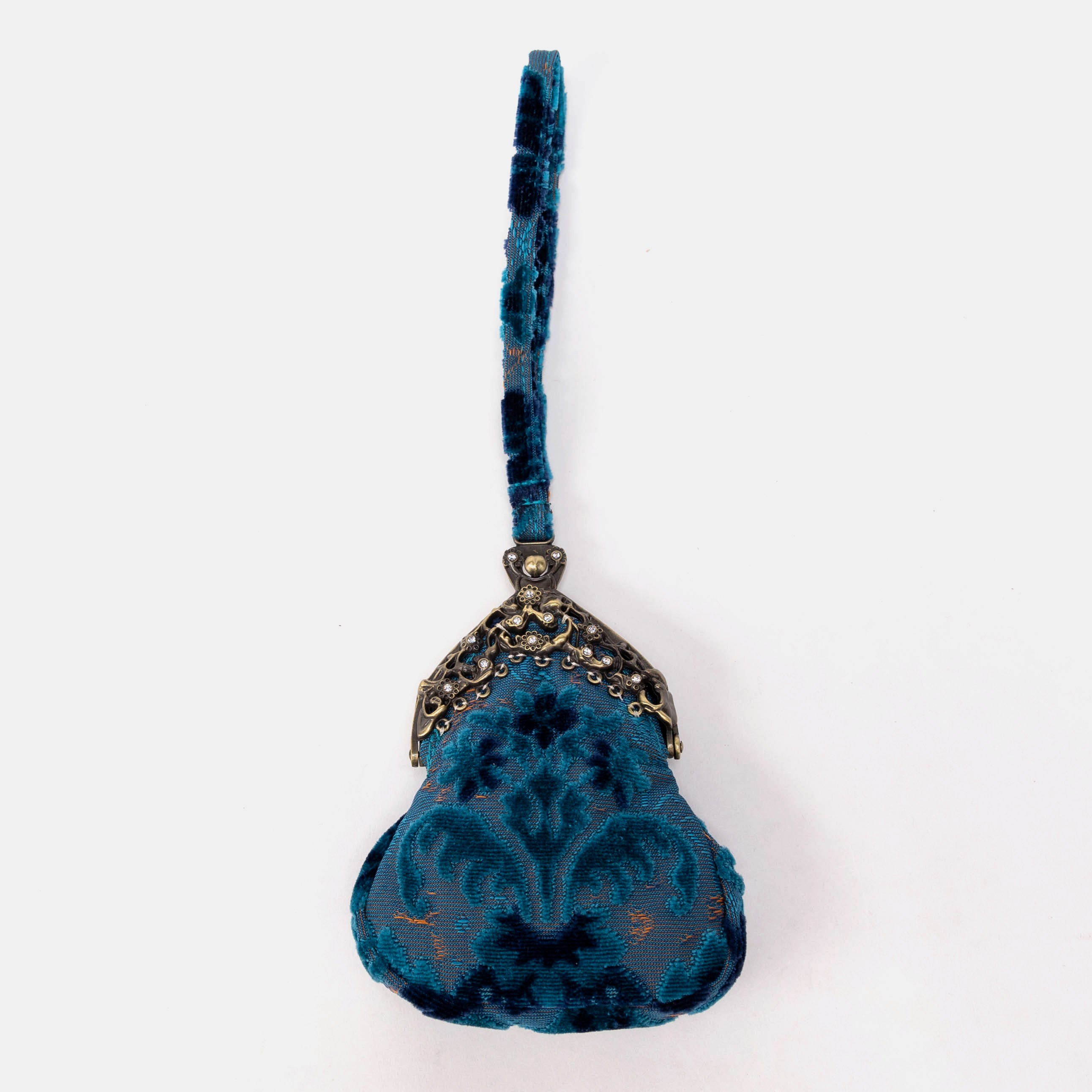 Burnout Velvet Revival Aqua Chatelaine Purse Wristlet Bag of America FRONT