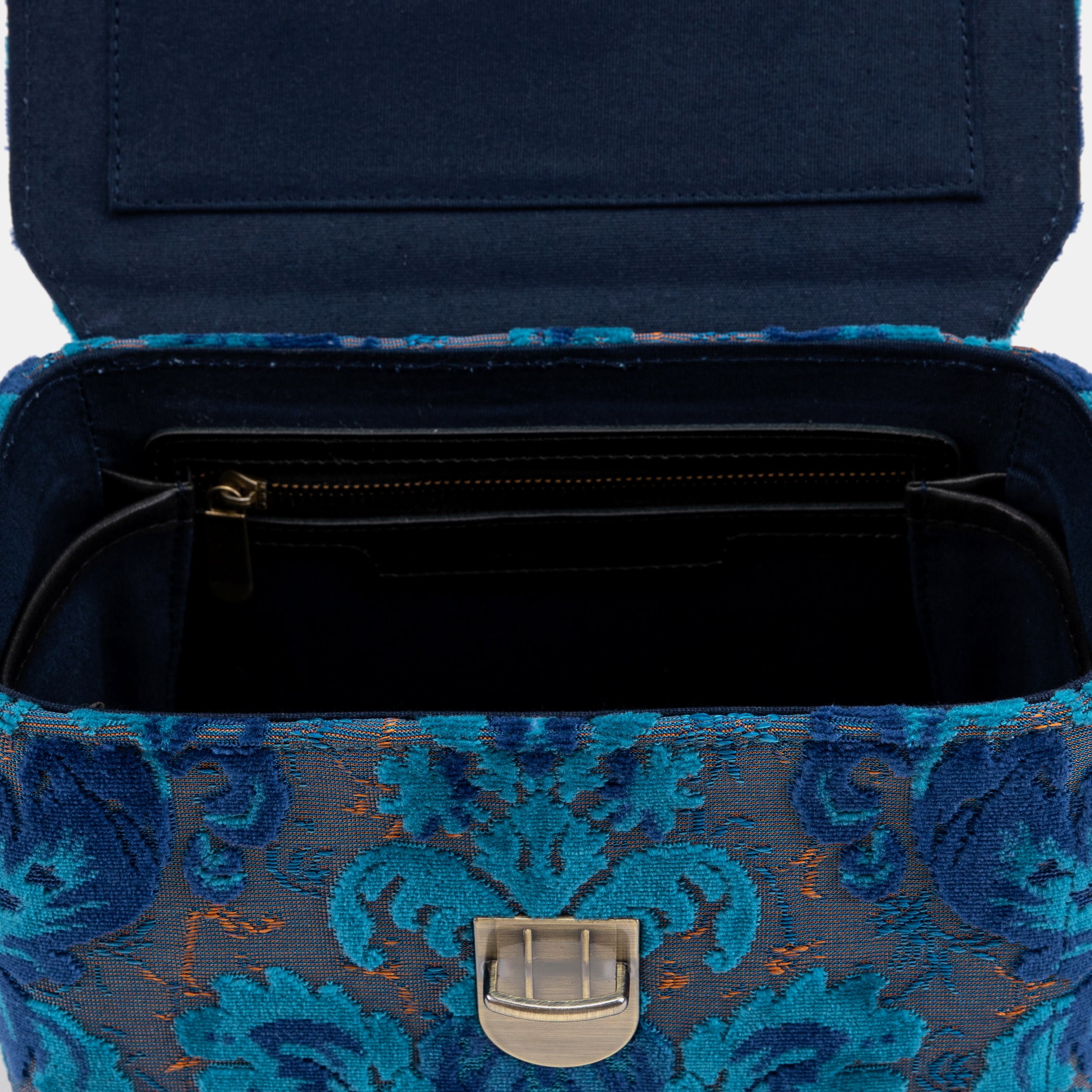 Burnout Velvet Revival Aqua Clara Medium Train Case Purse of America inside zipper