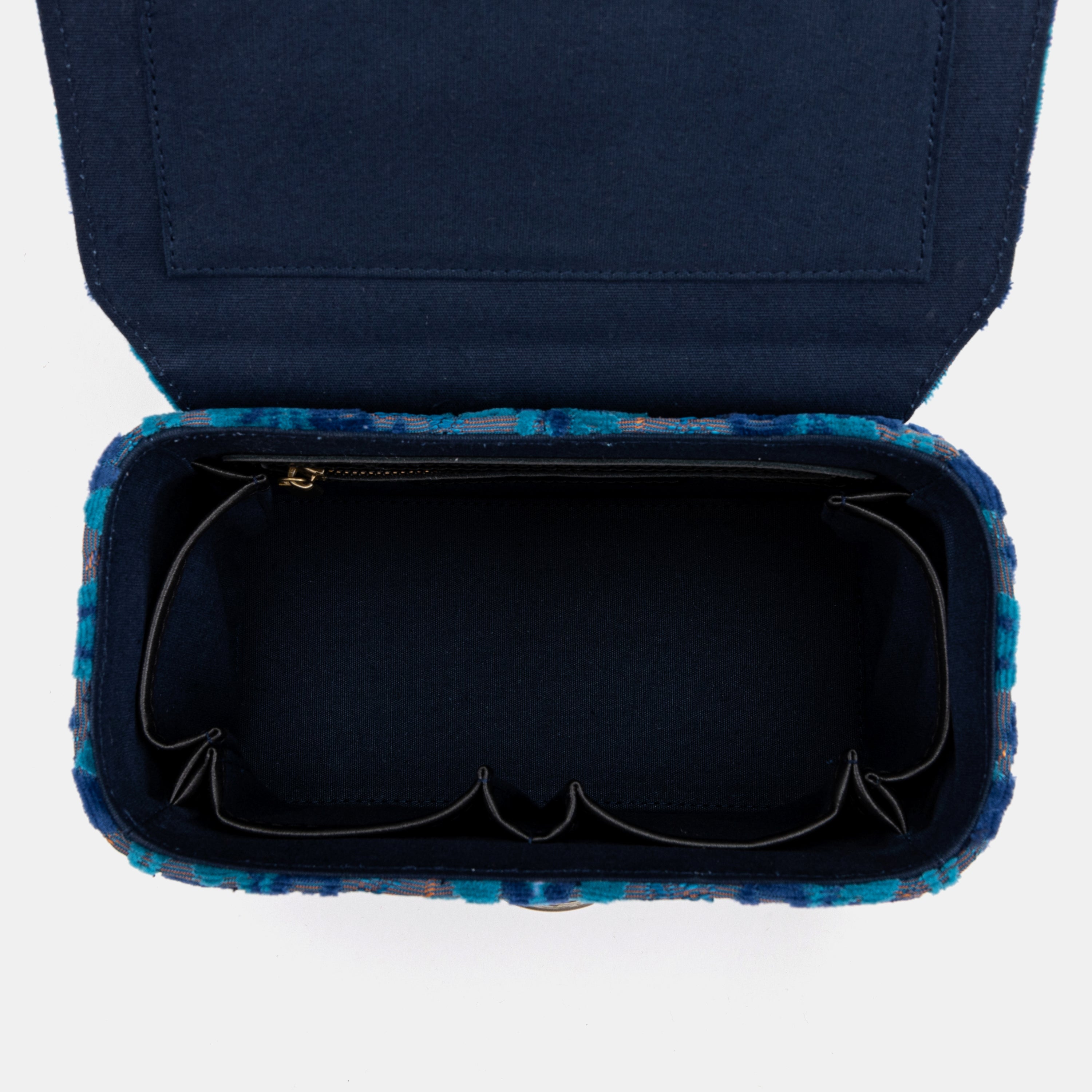 Burnout Velvet Revival Aqua Clara Medium Train Case Purse of America inside