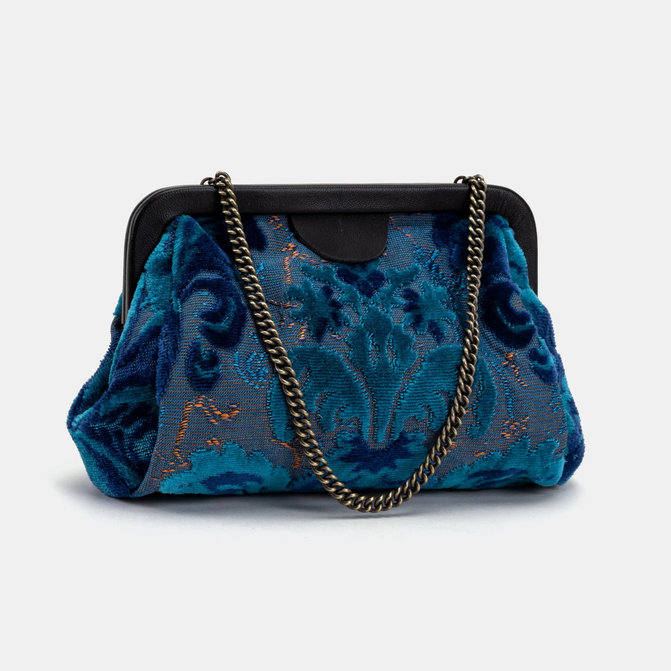 Burnout Velvet Revival Aqua Evening Bag Clutch carpet bag of America front