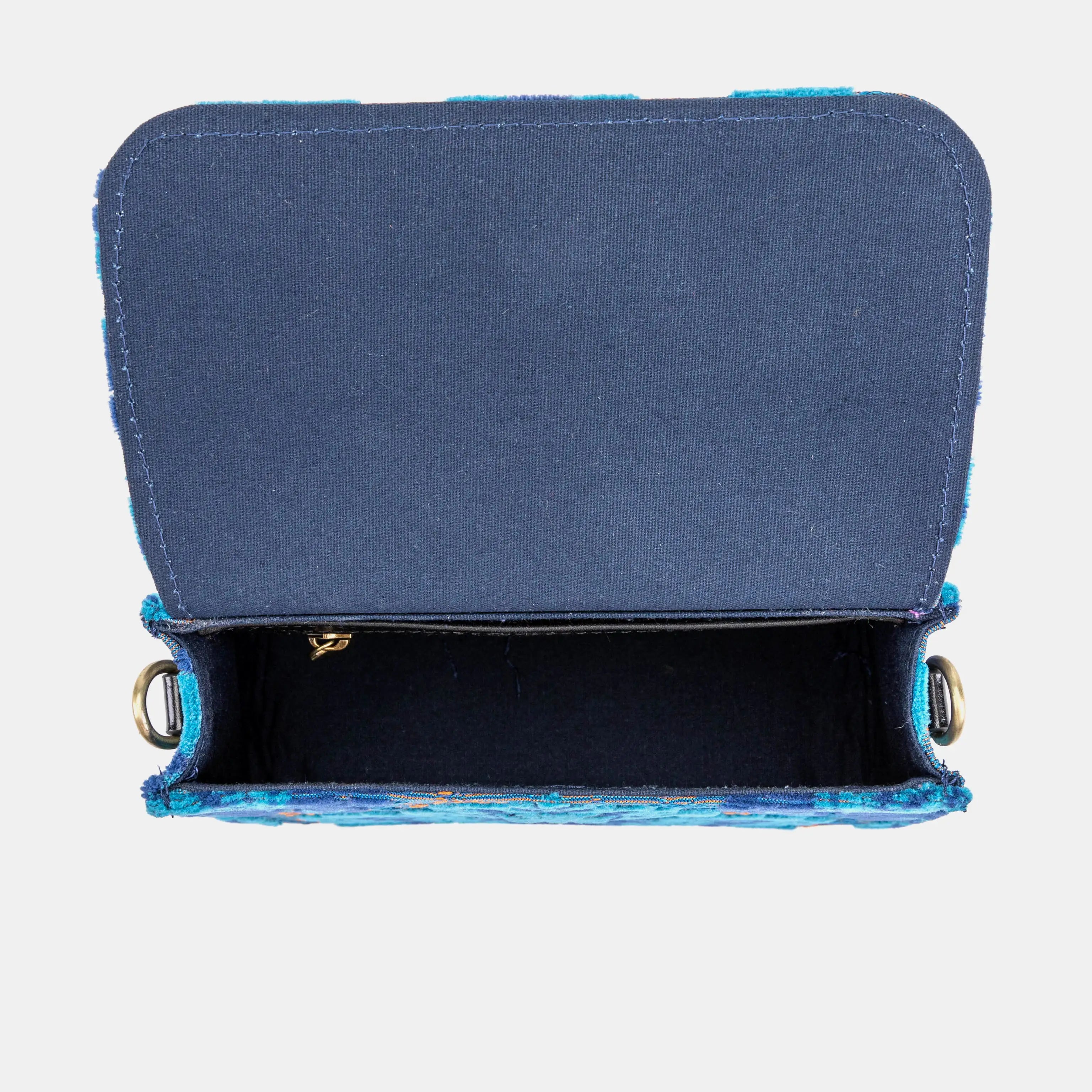 Burnout Velvet Revival Aqua Flap Crossbody Bag of America inside