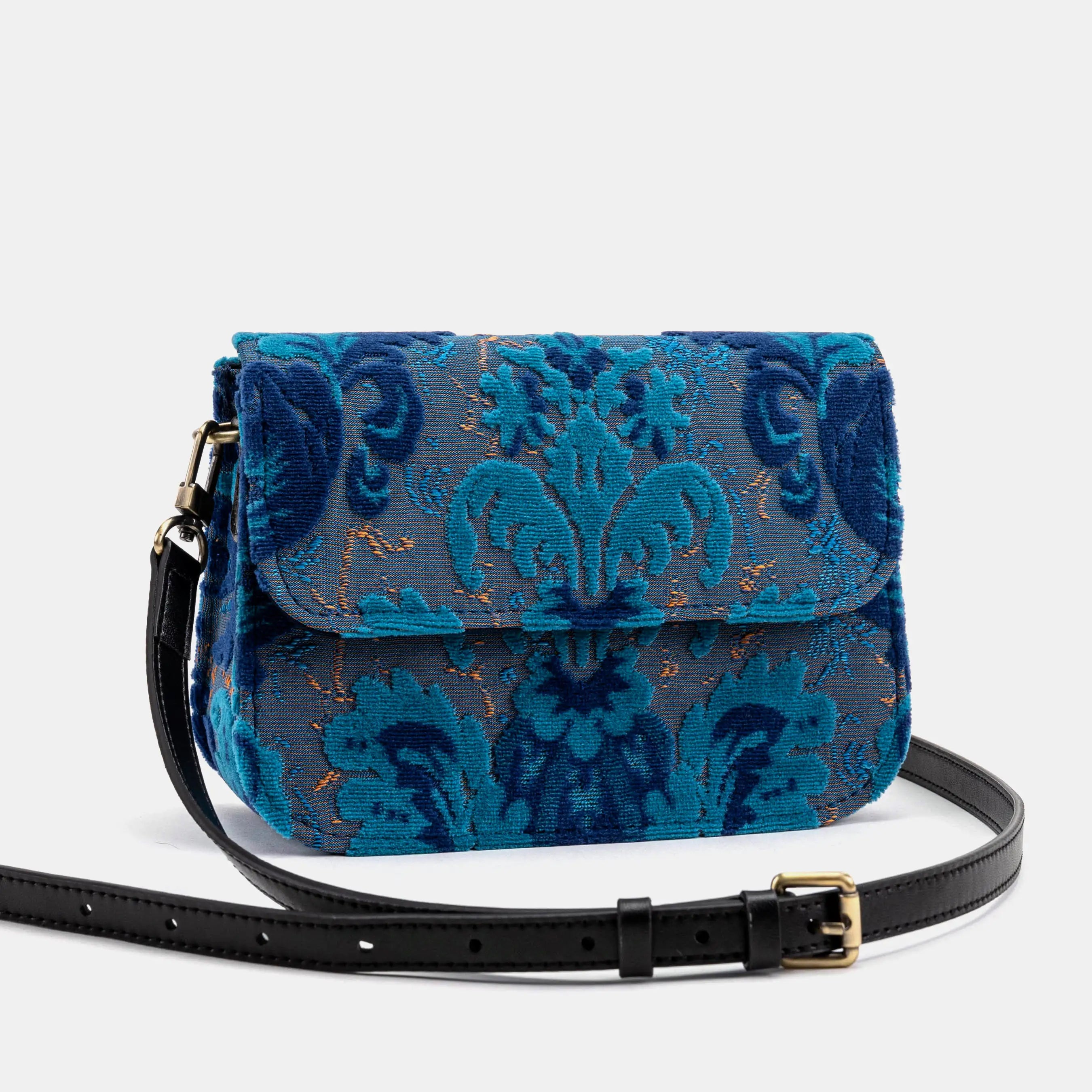Burnout Velvet Revival Aqua Flap Crossbody Bag of America front