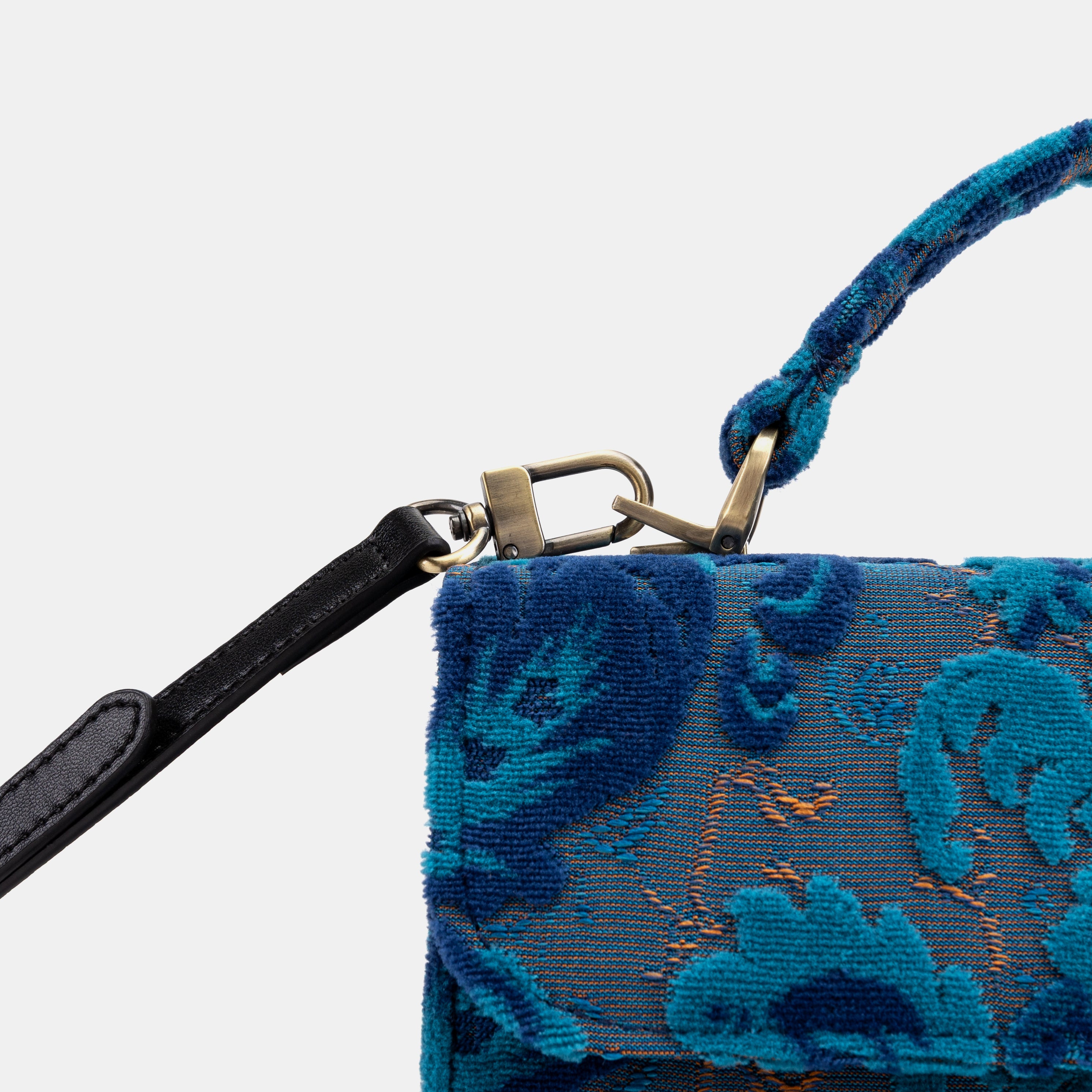 Burnout Velvet Revival Aqua Flap Satchel Carpetbag of America clasp