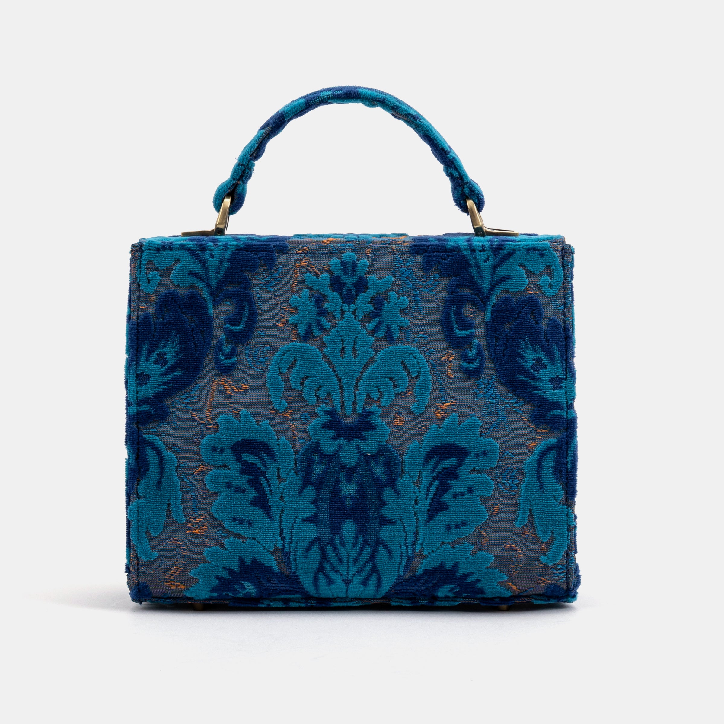 Burnout Velvet Revival Aqua Flap Satchel Carpetbag of America back