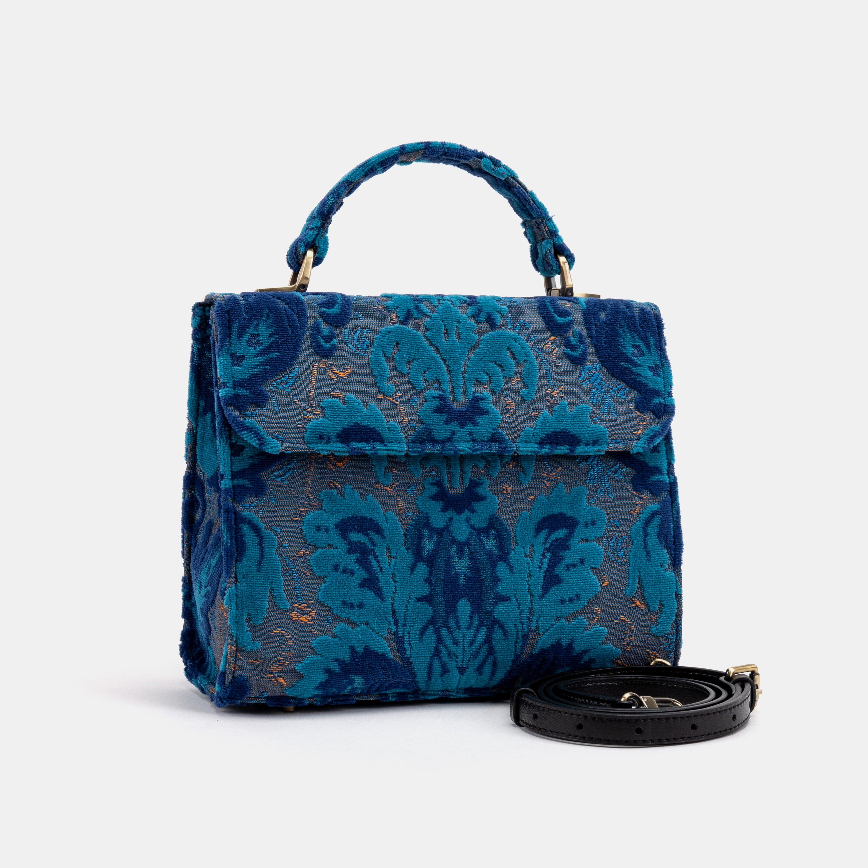 Burnout Velvet Revival Aqua Flap Satchel Carpetbag of America front side