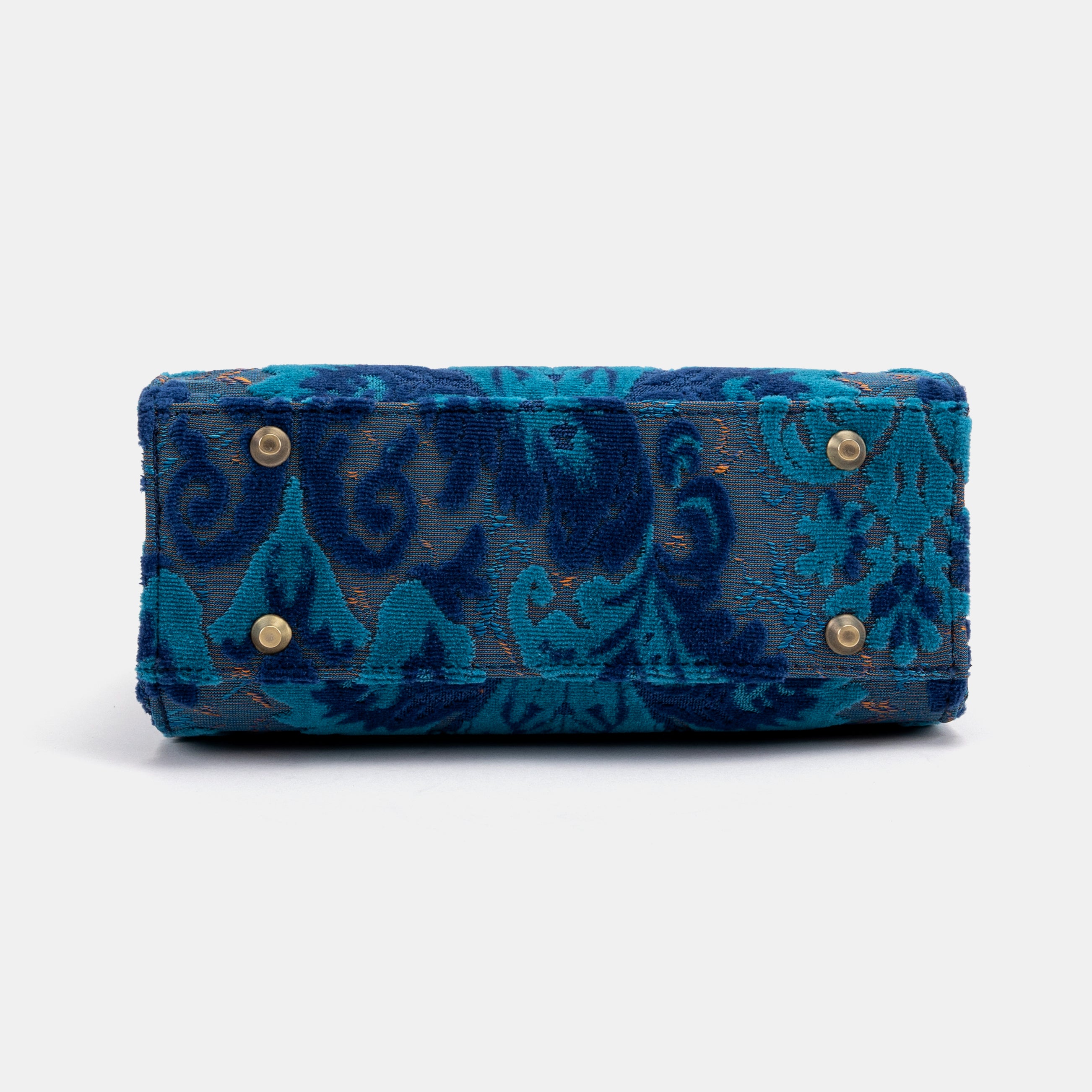 Burnout Velvet Revival Aqua Flap Satchel Carpetbag of America bottom