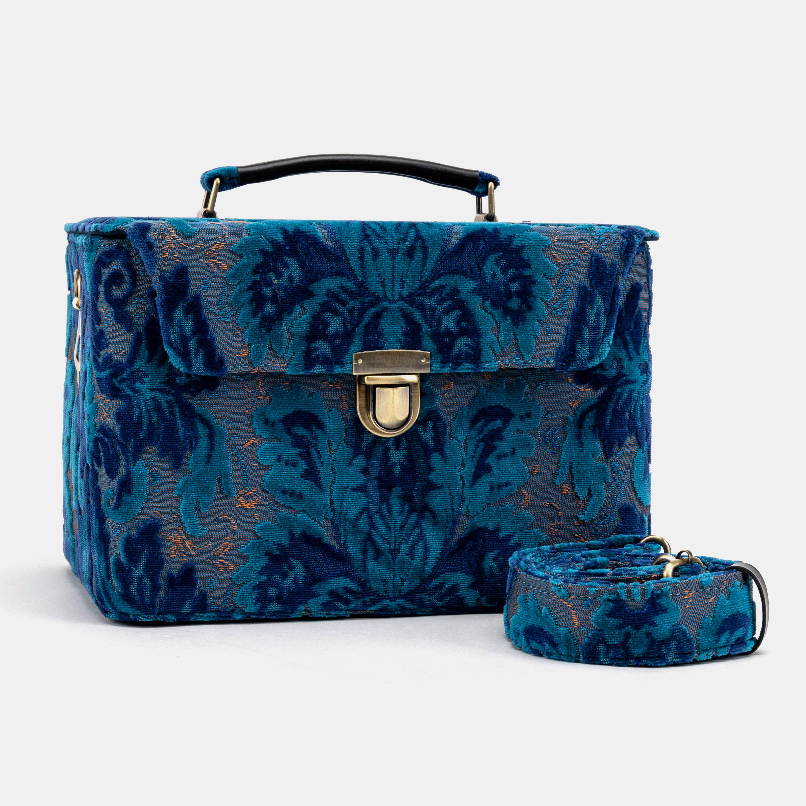 Burnout Velvet Revival Aqua Josephine Large Train Case of America with shoulder strap