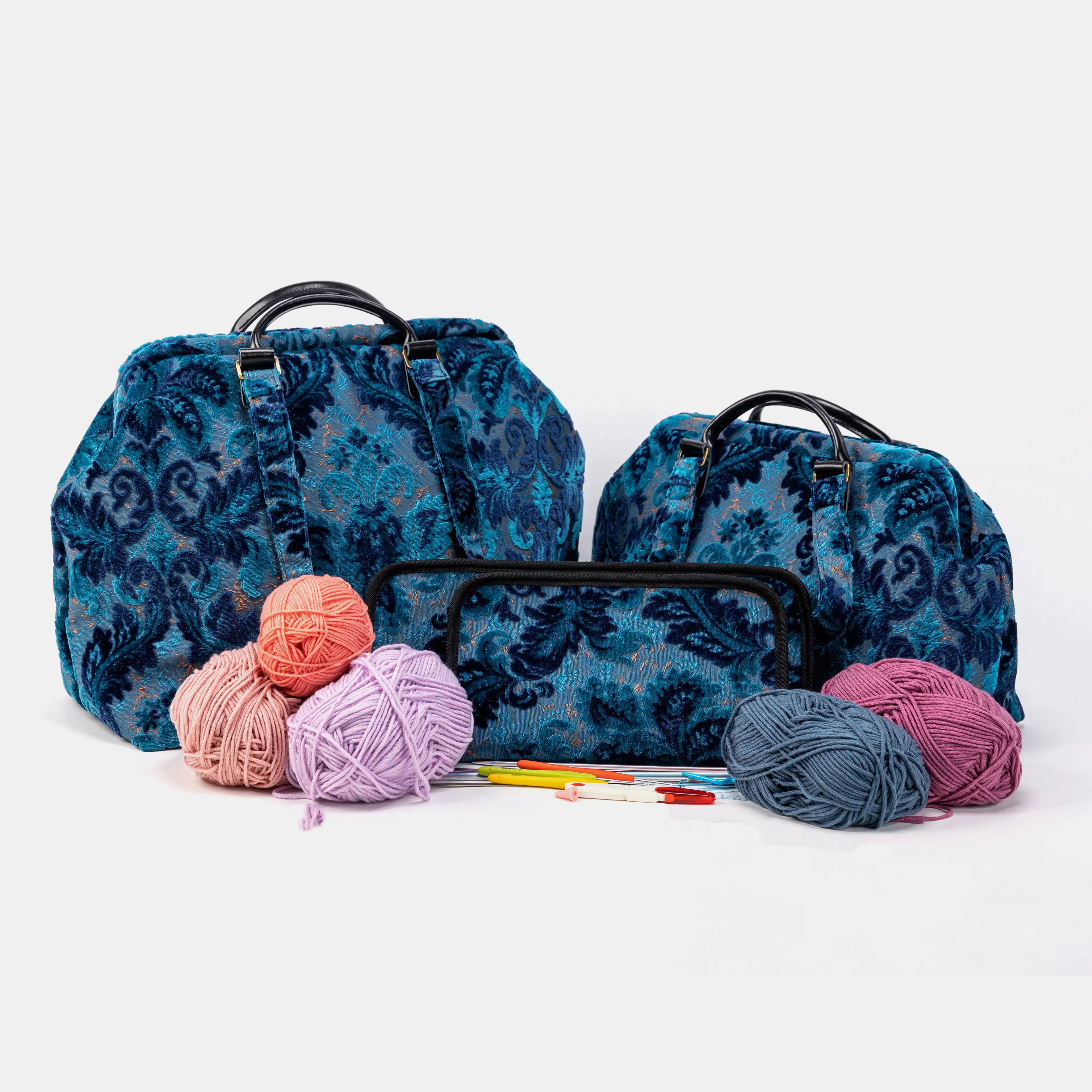 Burnout Velvet Revival Aqua Knitting Project Bag of America set