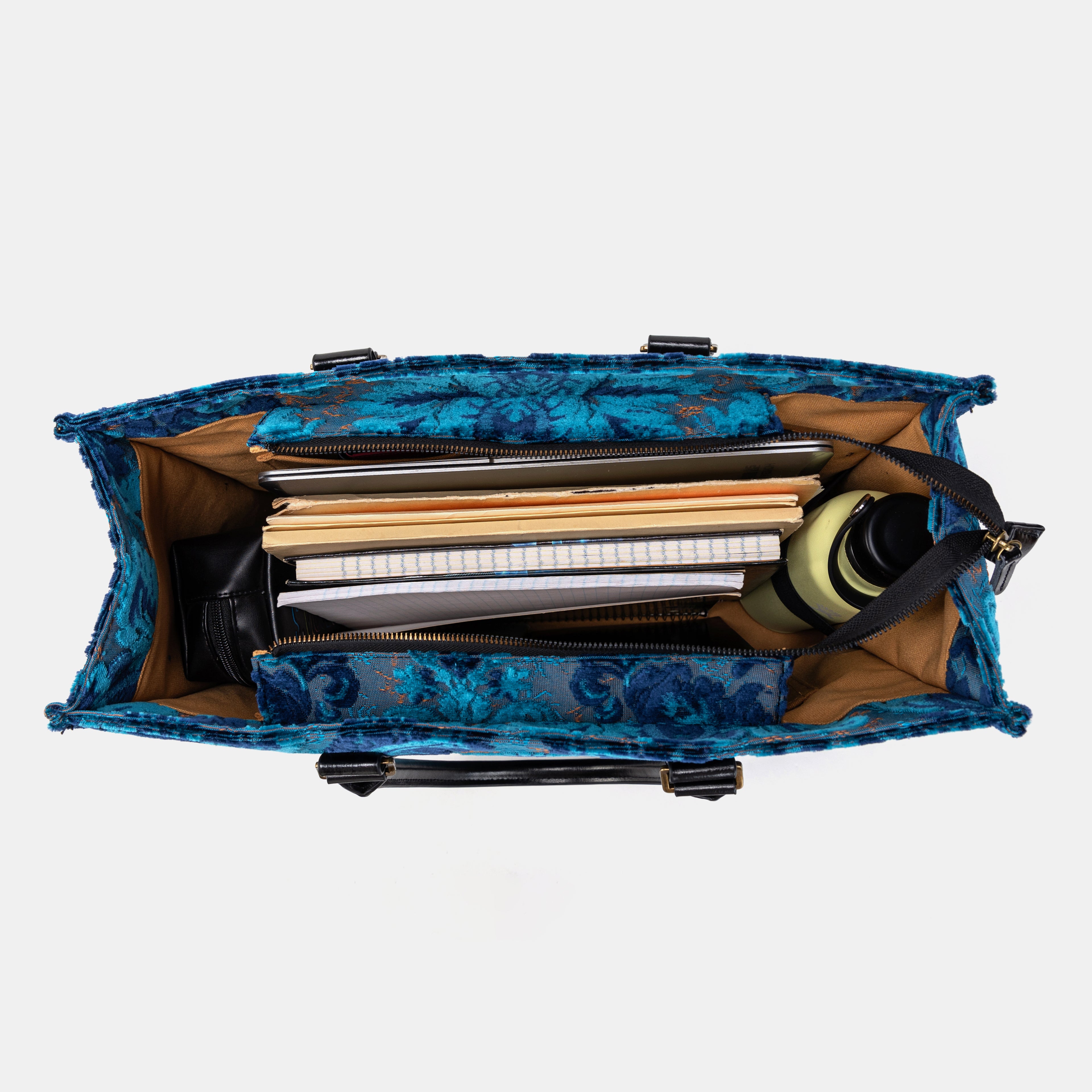 BURNOUT VELVET REVIVAL AQUA LAPTOP WORK TOTE of America INSIDE STUFFED