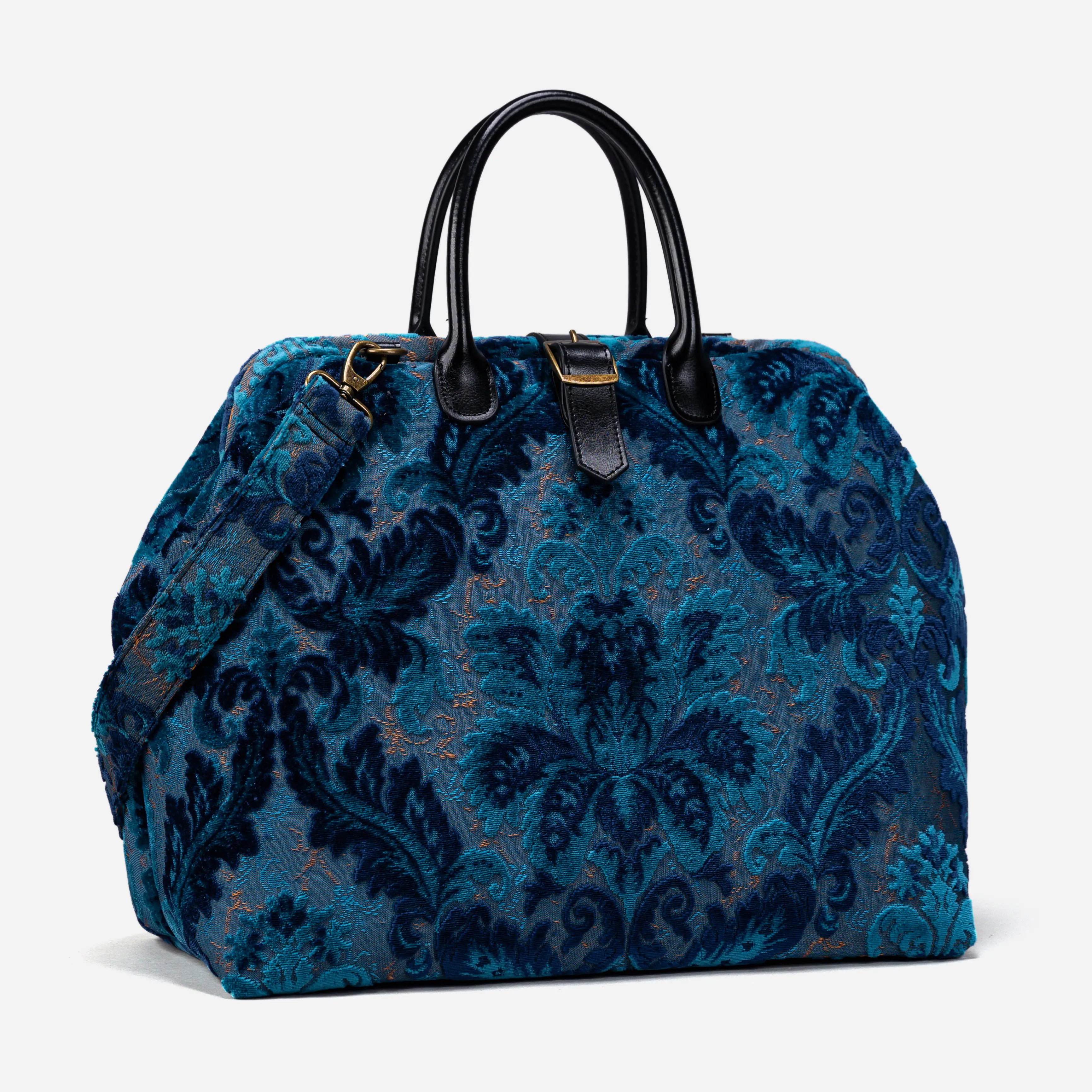Burnout Velvet Revival Aqua Mary Poppins Weekender Carpetbag front