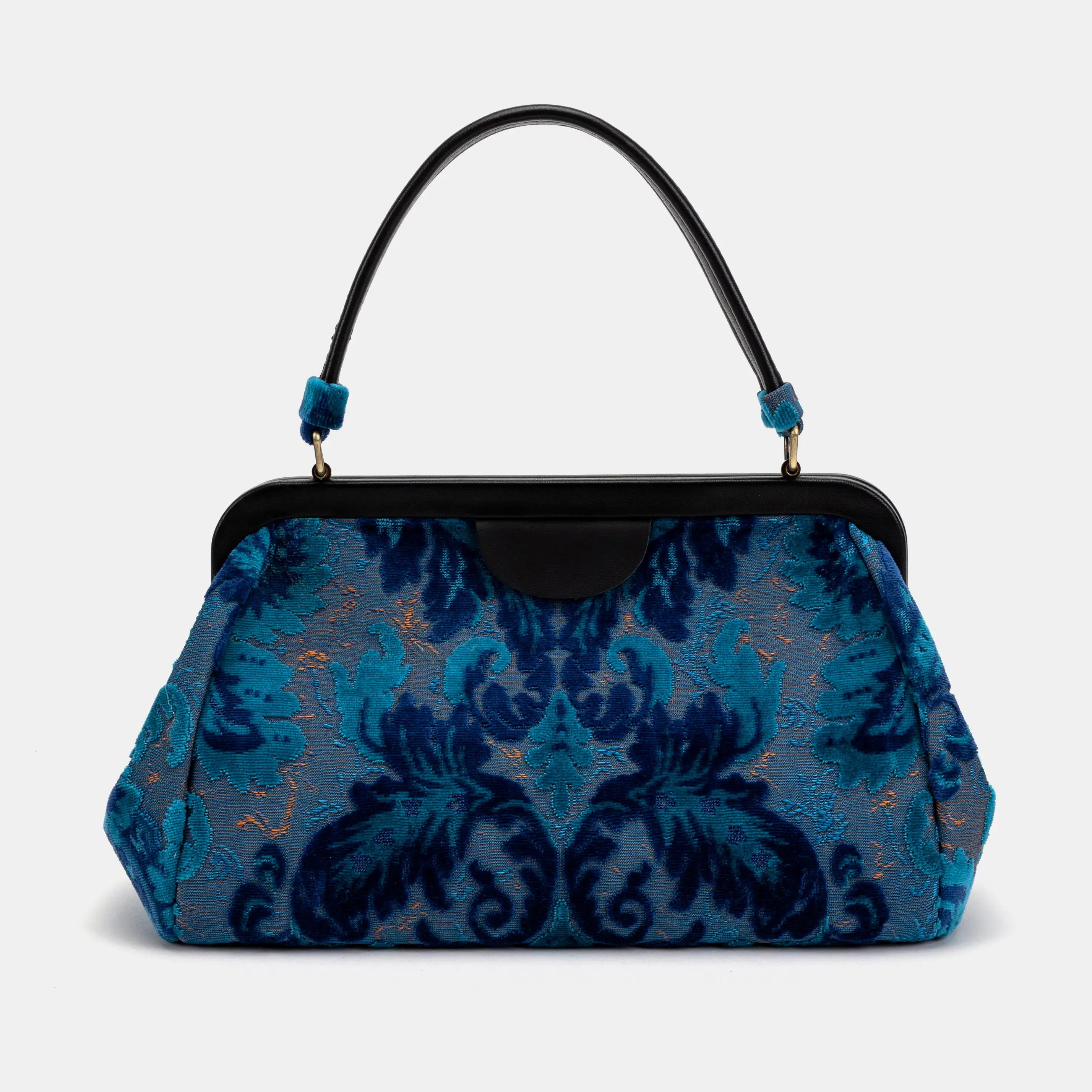 Burnout Velvet Revival Aqua Top Handle Purse carpet bag of America overview