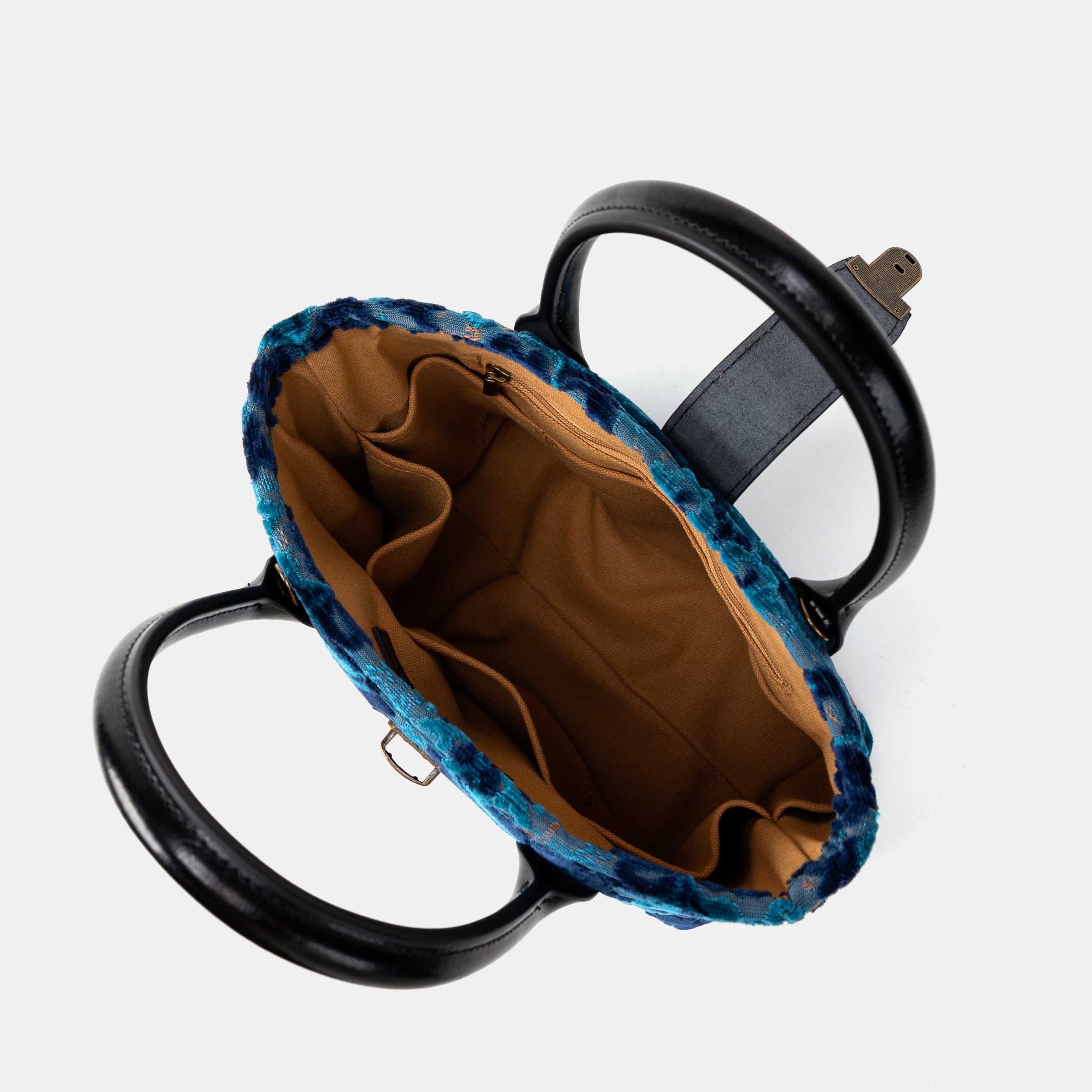 Burnout Velvet Revival Aqua Tuck Lock Carpet Satchel inside