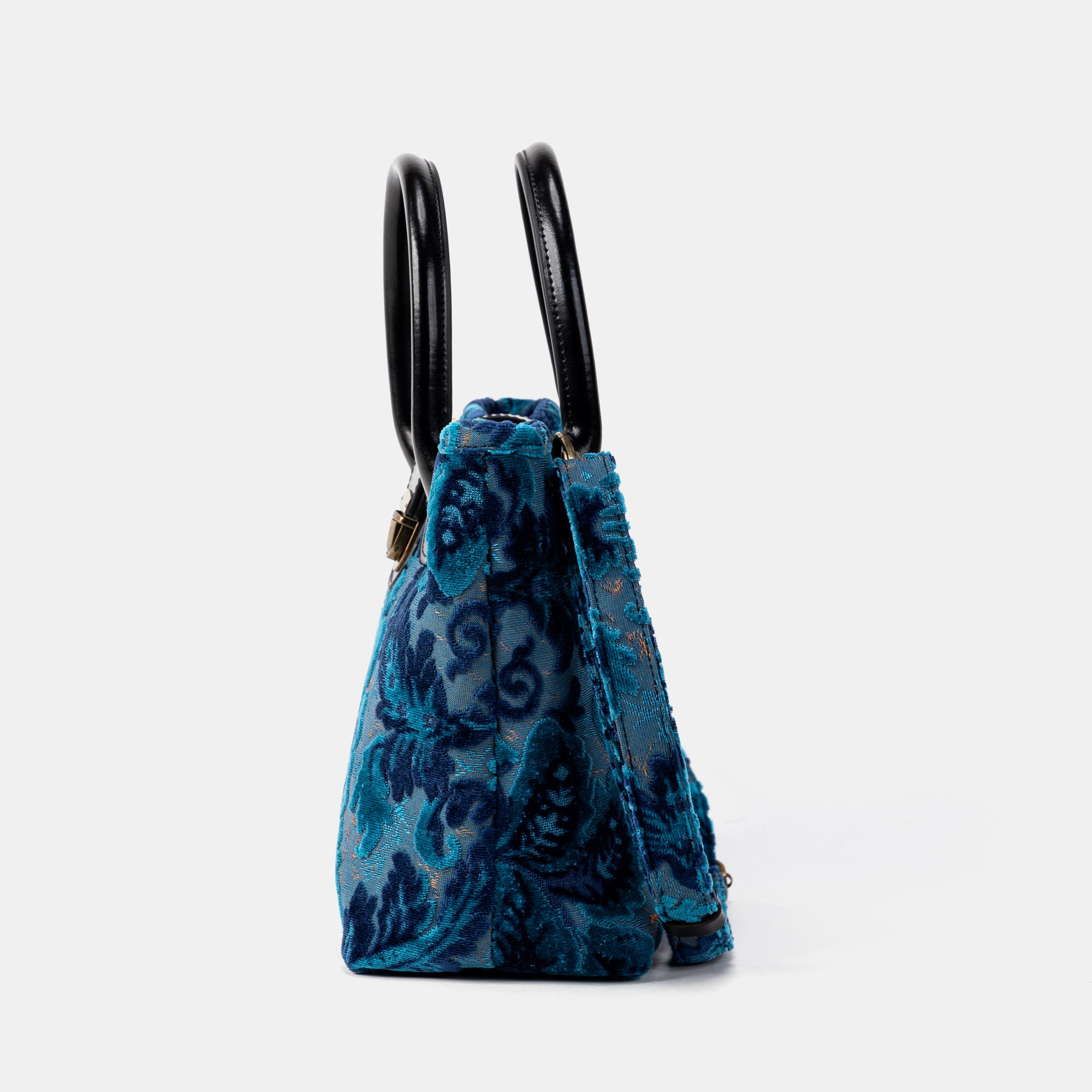 Burnout Velvet Revival Aqua Tuck Lock Carpet Satchel side