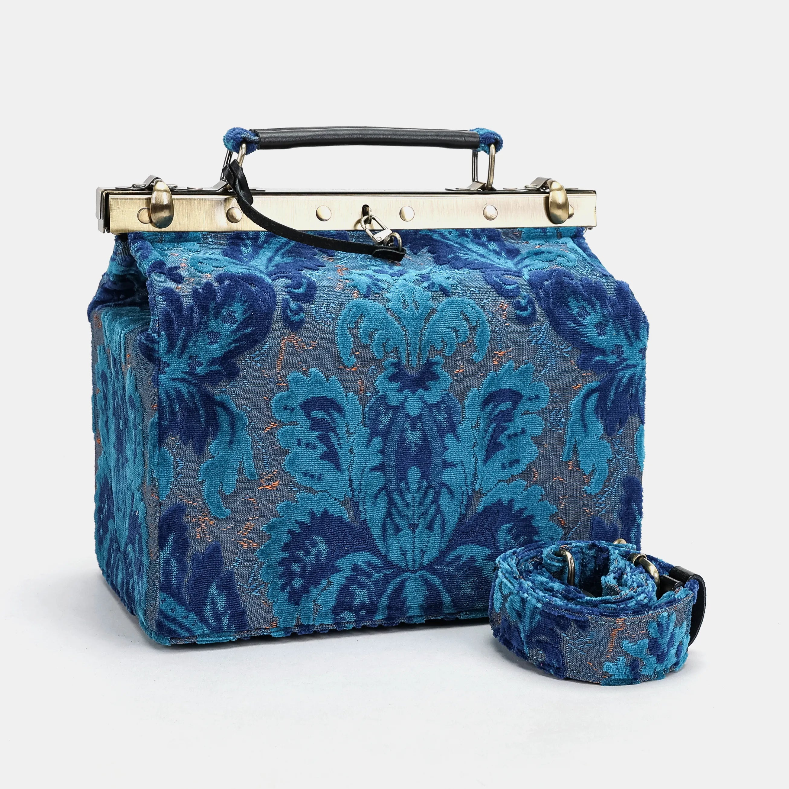 Burnout velvet Revival Aqua Vivienne Carpet Purse Gladstone Bag of America with shoulder strap